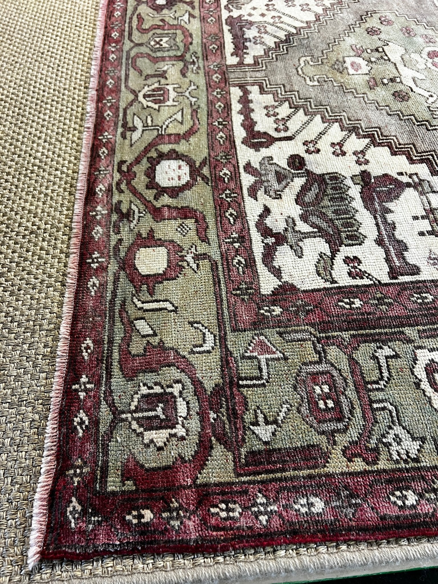 Vintage 4.10x6.5 Pink and Green Turkish Oushak | Banana Manor Rug Factory Outlet