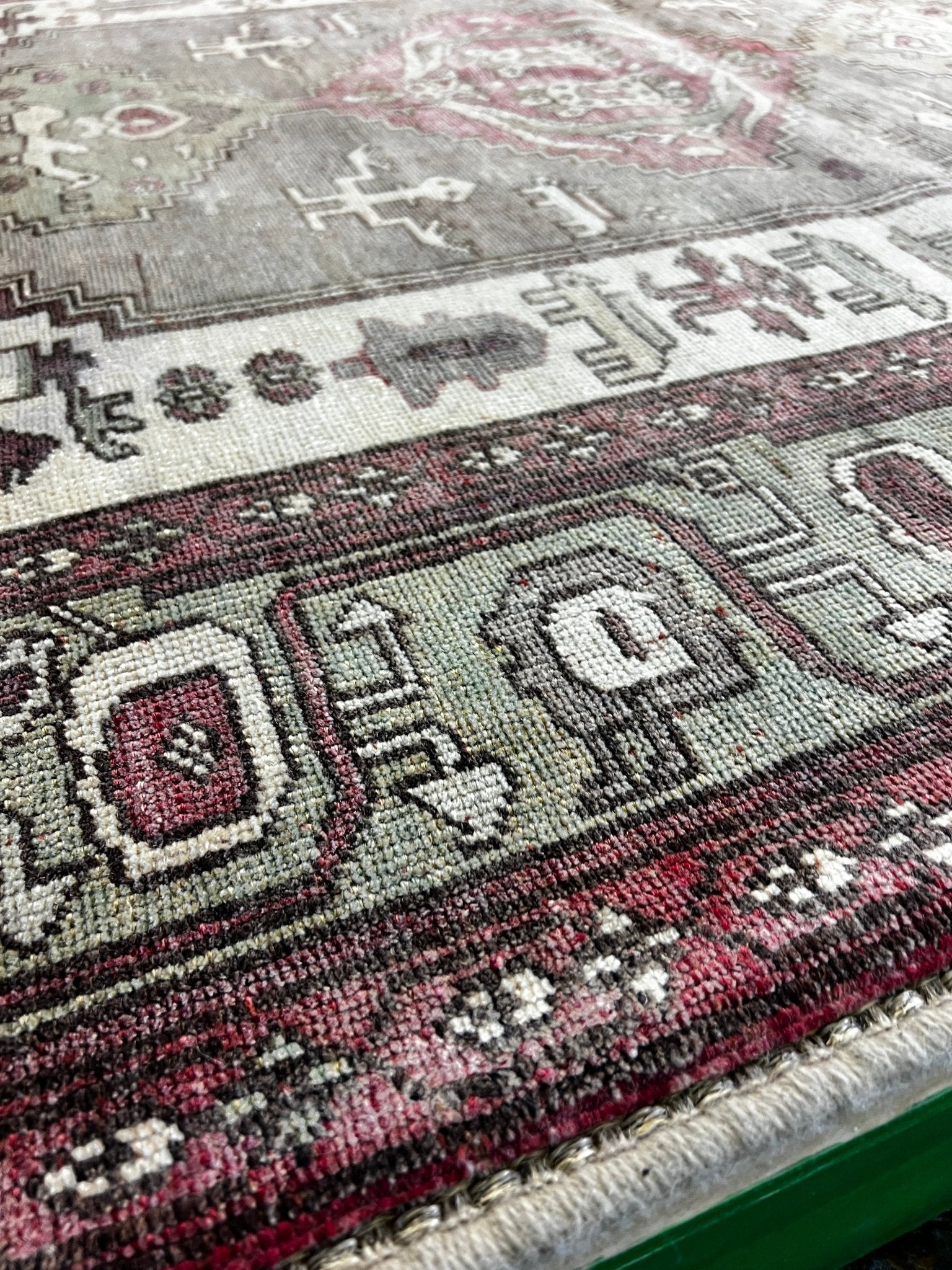 Vintage 4.10x6.5 Pink and Green Turkish Oushak | Banana Manor Rug Factory Outlet