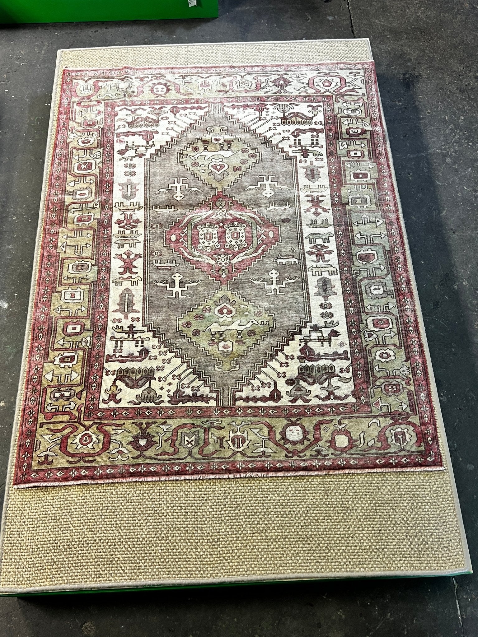 Vintage 4.10x6.5 Pink and Green Turkish Oushak | Banana Manor Rug Factory Outlet