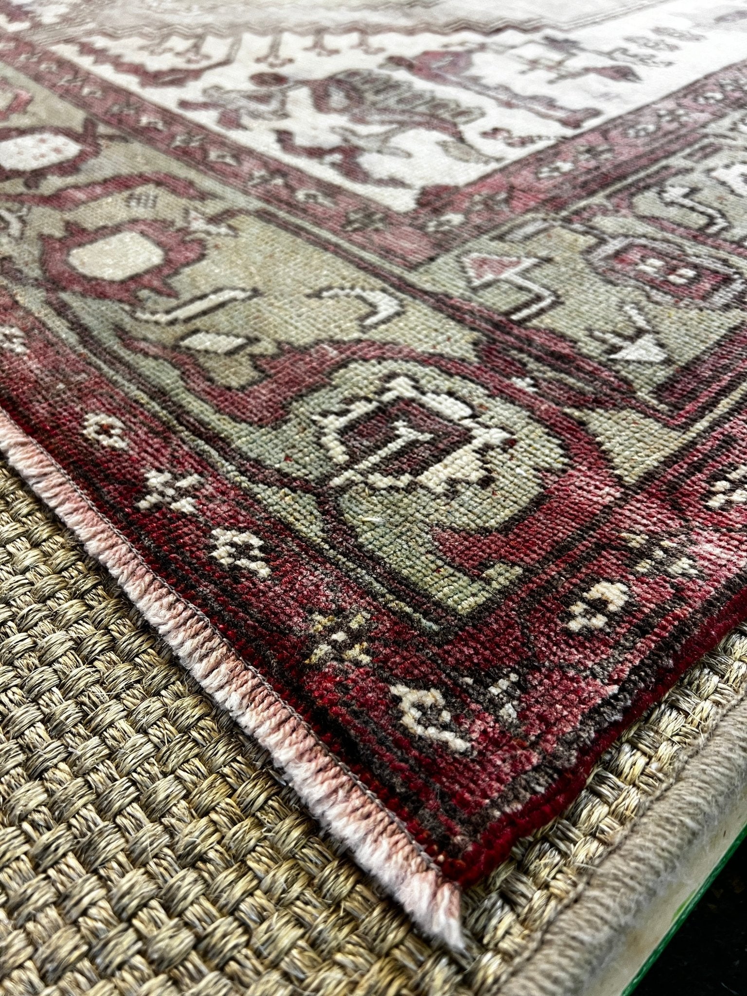 Vintage 4.10x6.5 Pink and Green Turkish Oushak | Banana Manor Rug Factory Outlet