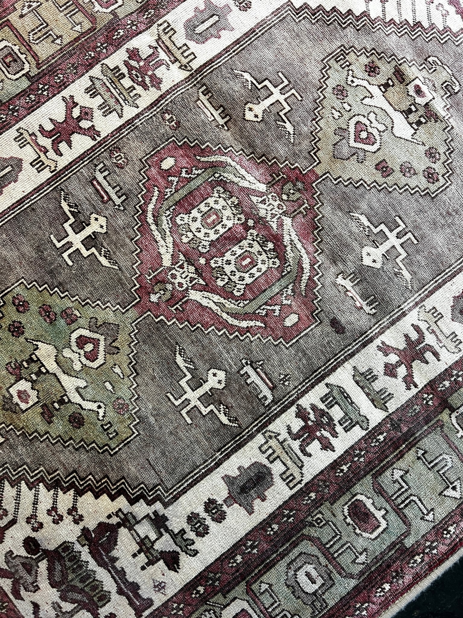 Vintage 4.10x6.5 Pink and Green Turkish Oushak | Banana Manor Rug Factory Outlet