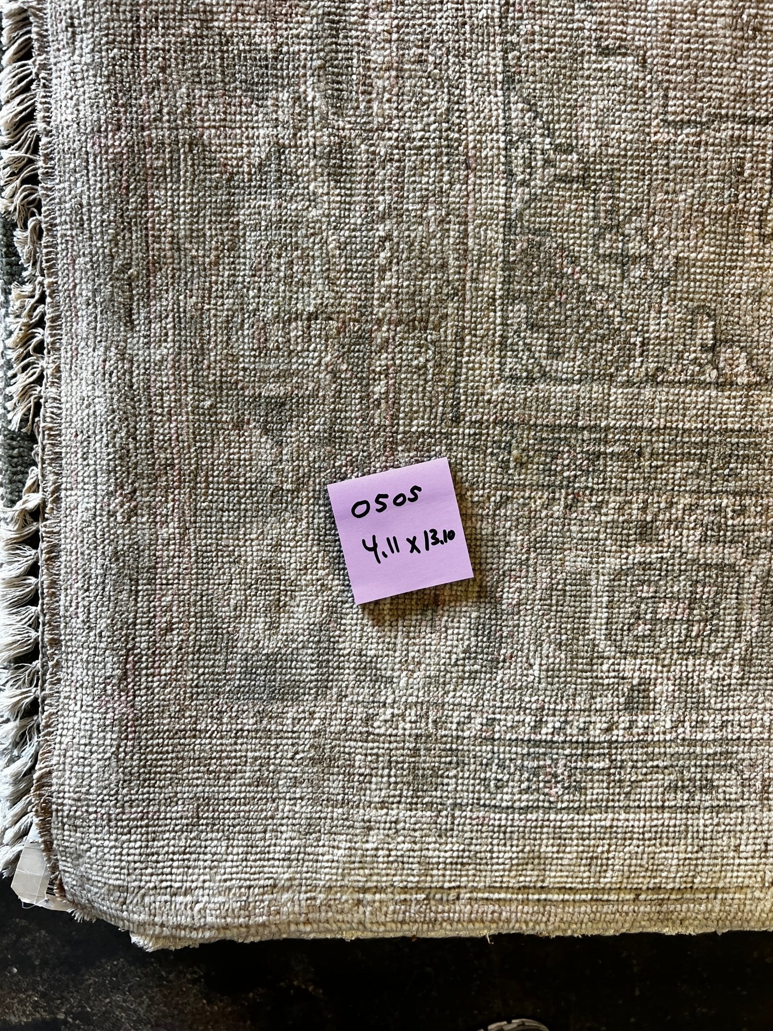 Vintage 4.11x13.10 Green and Beige Turkish Oushak | Banana Manor Rug Factory Outlet