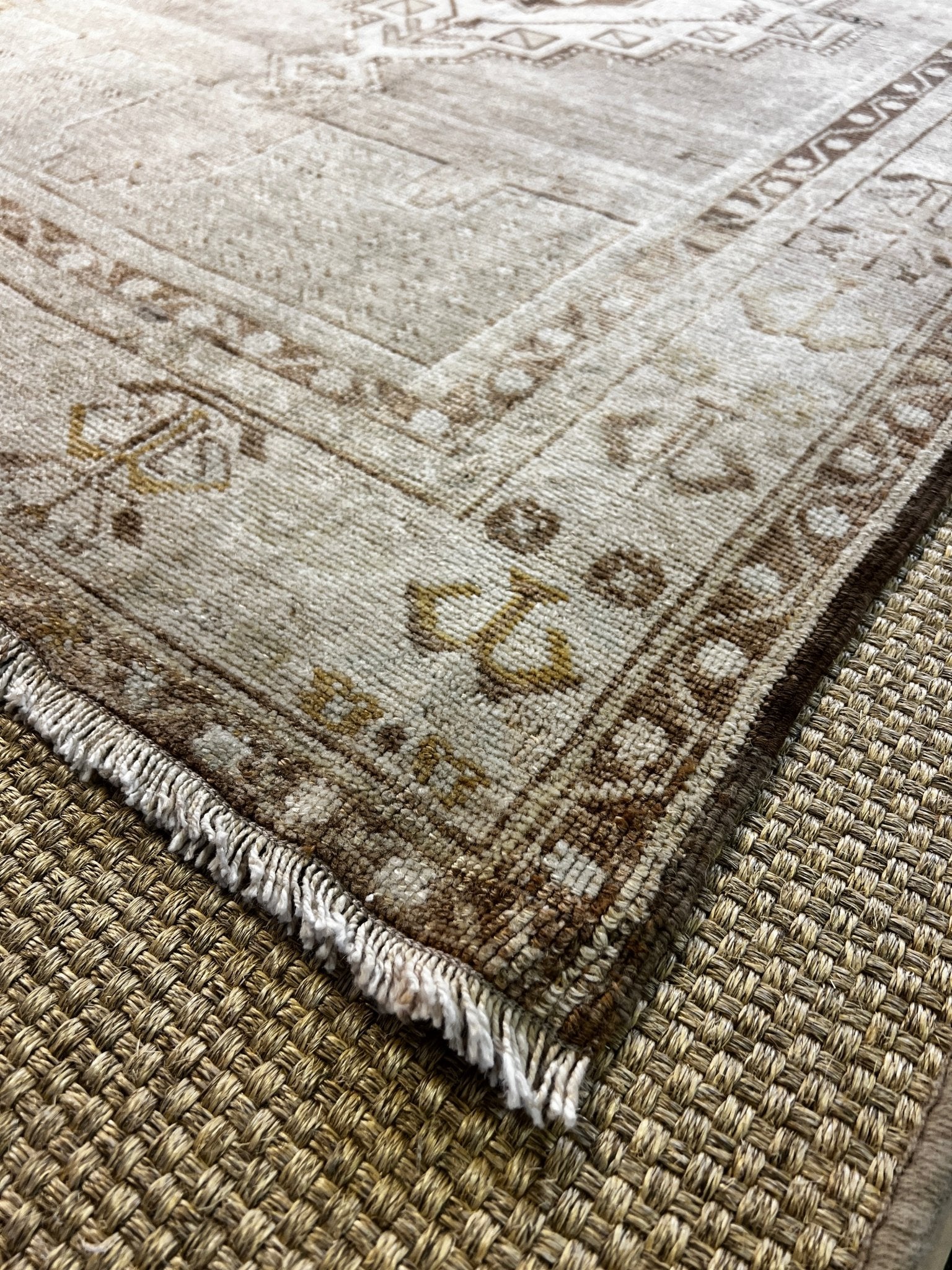 Vintage 4.3x6.10 Silver and Taupe Turkish Oushak | Banana Manor Rug Factory Outlet
