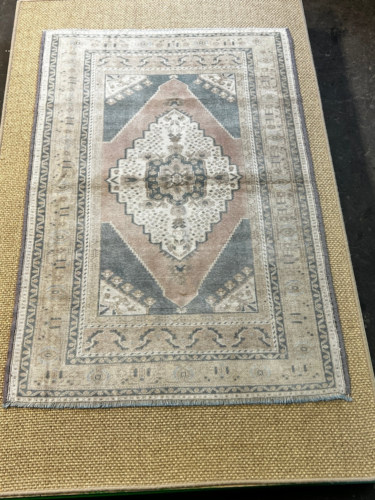 Vintage 4.3x6.4 Pink and Blue Turkish Oushak | Banana Manor Rug Factory Outlet