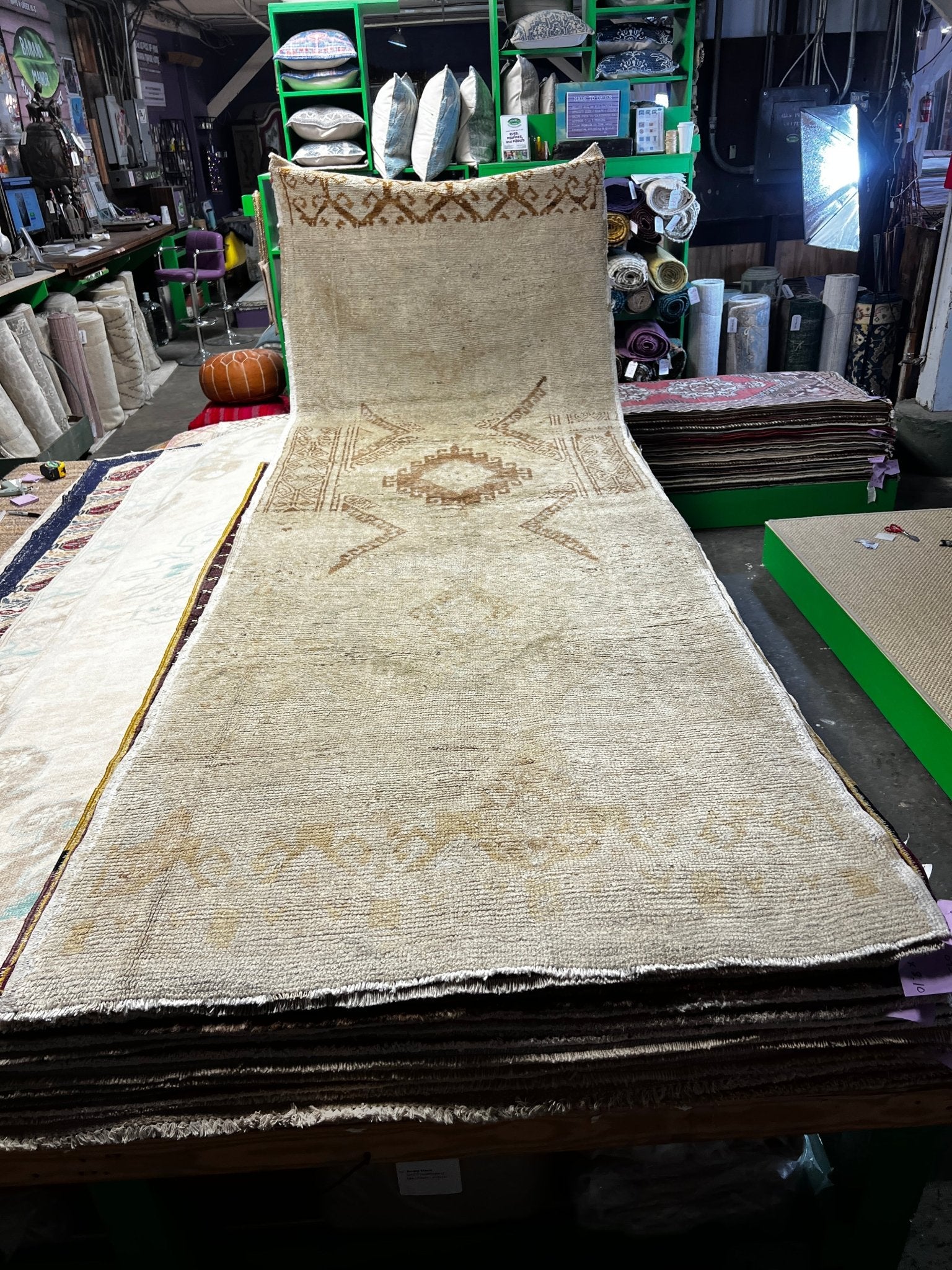 Vintage 4.4x12.4 Gray and Beige Turkish Oushak Runner | Banana Manor Rug Factory Outlet