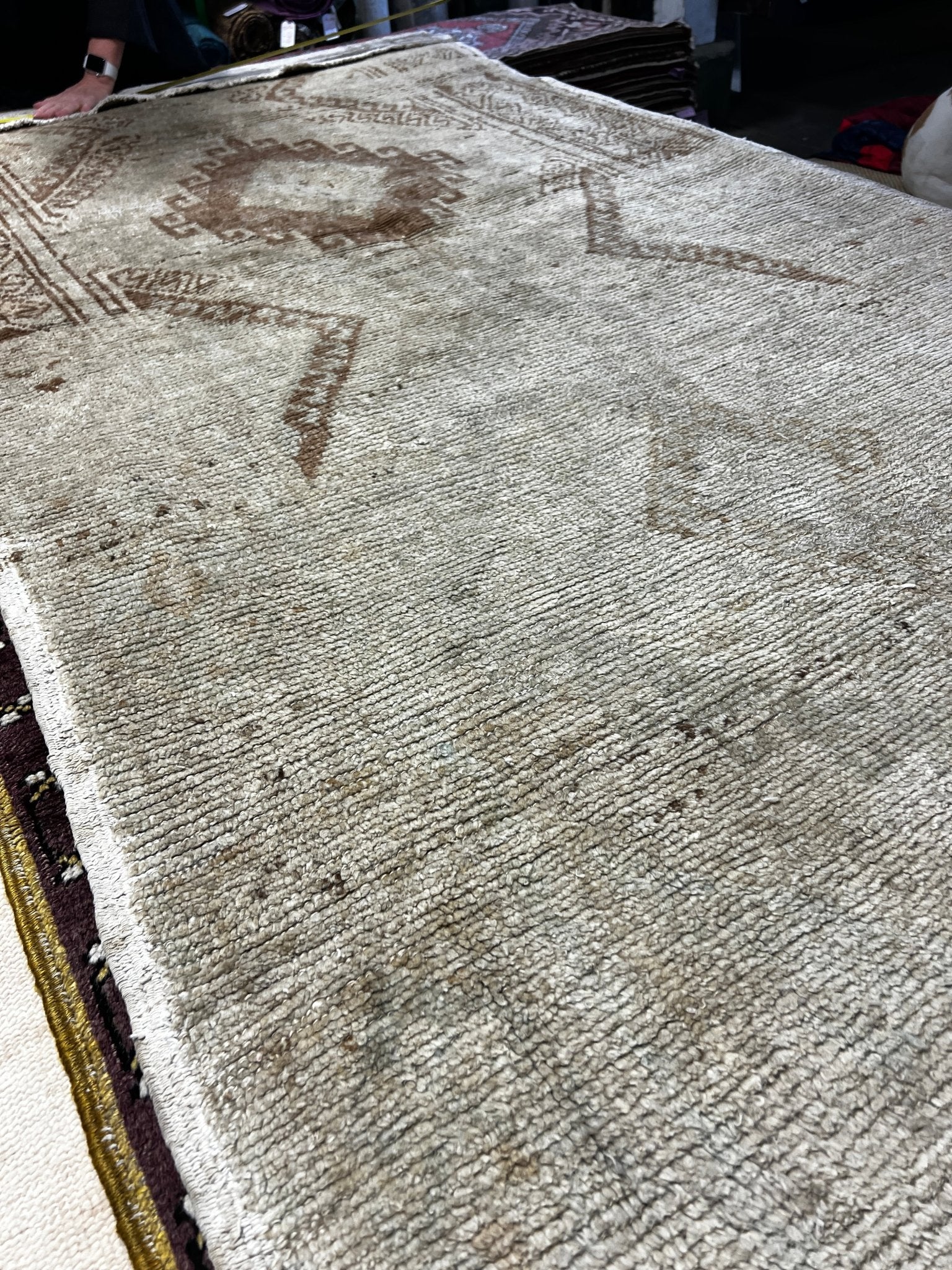 Vintage 4.4x12.4 Gray and Beige Turkish Oushak Runner | Banana Manor Rug Factory Outlet