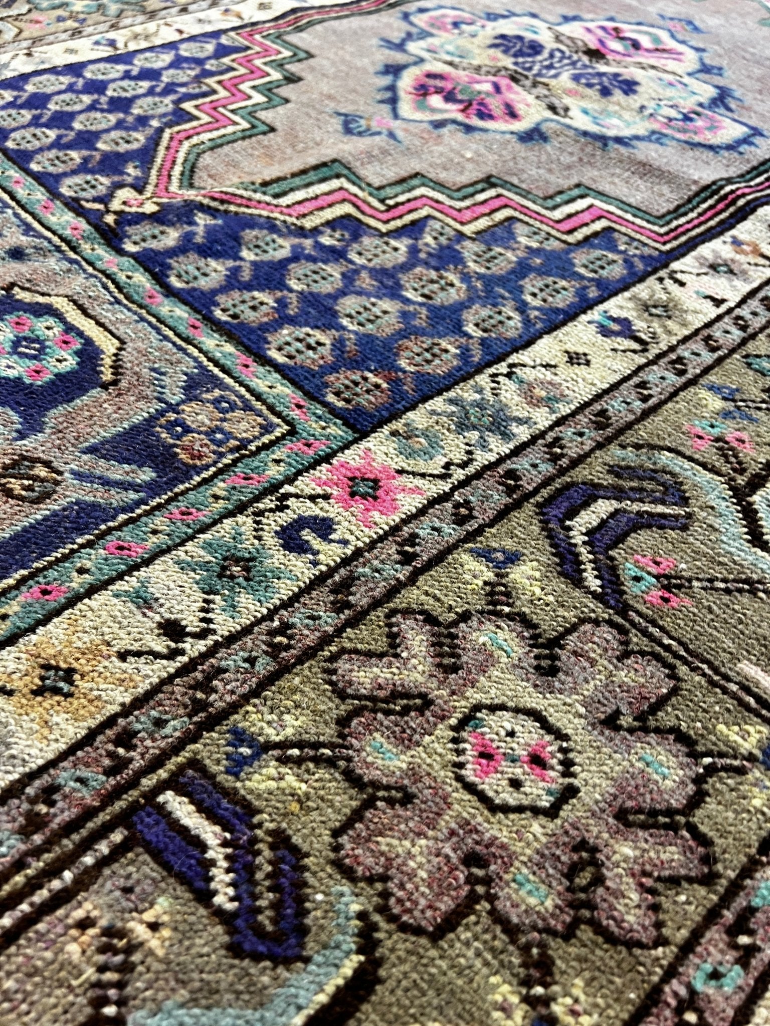 Vintage 4.4x5.11 Grey and Blue Turkish Oushak | Banana Manor Rug Factory Outlet