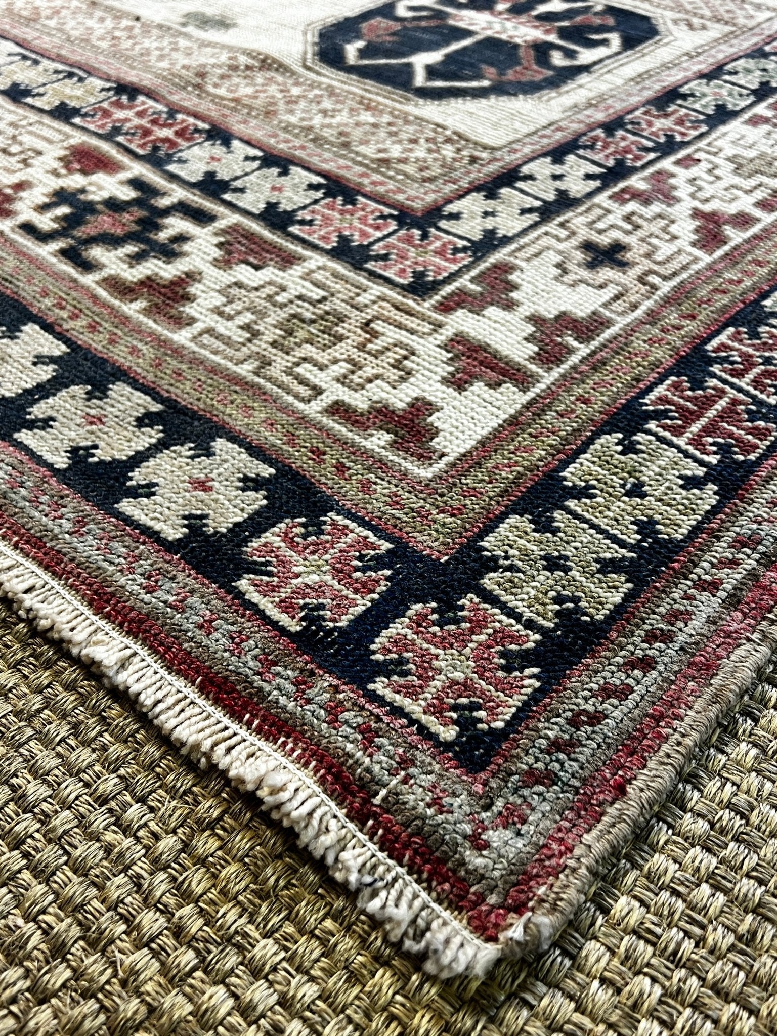 Vintage 4.4x6.9 Dark Blue and Red Turkish Oushak | Banana Manor Rug Factory Outlet
