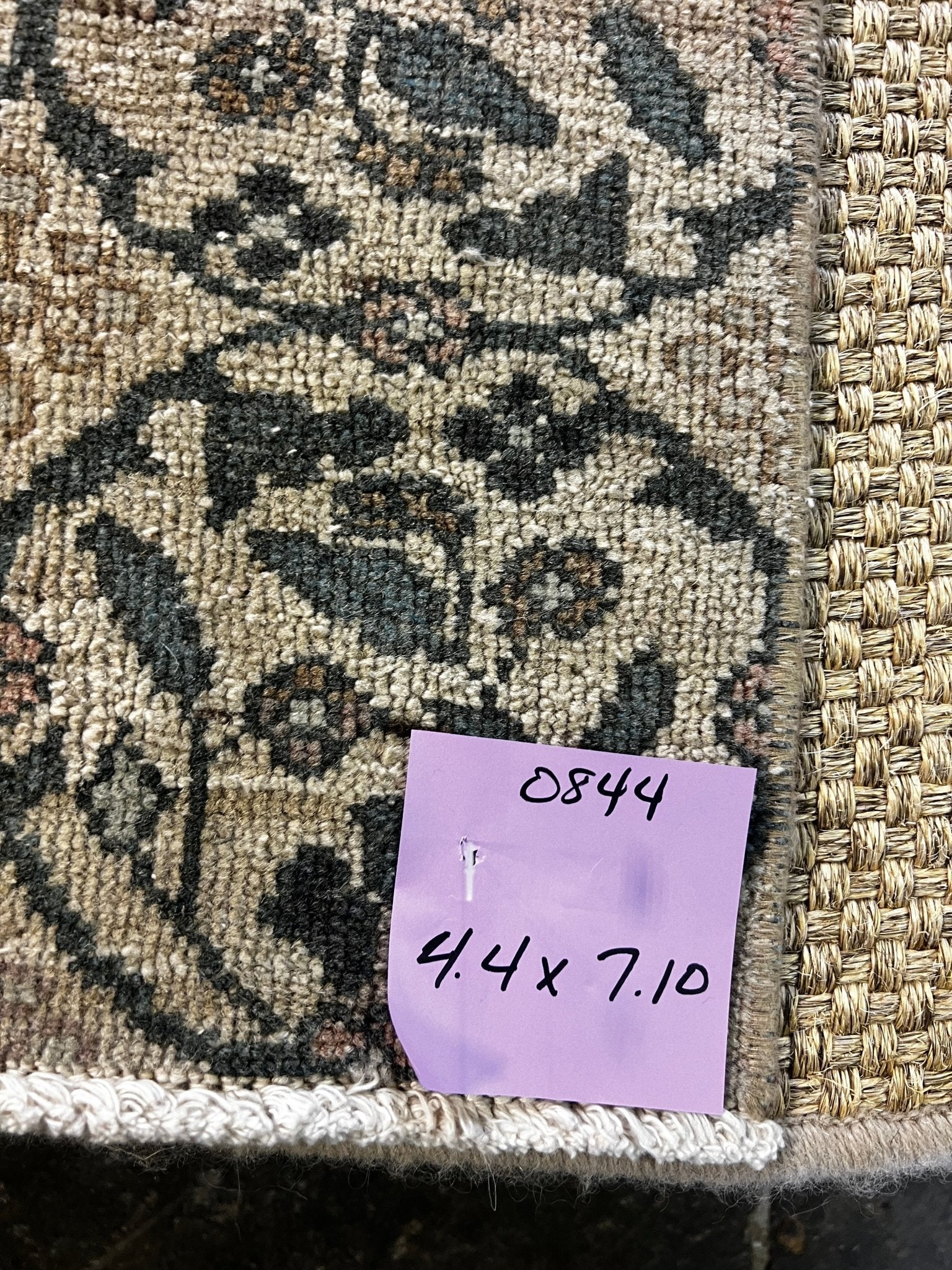 Vintage 4.4x7.10 Blue and Tan Turkish Oushak | Banana Manor Rug Factory Outlet