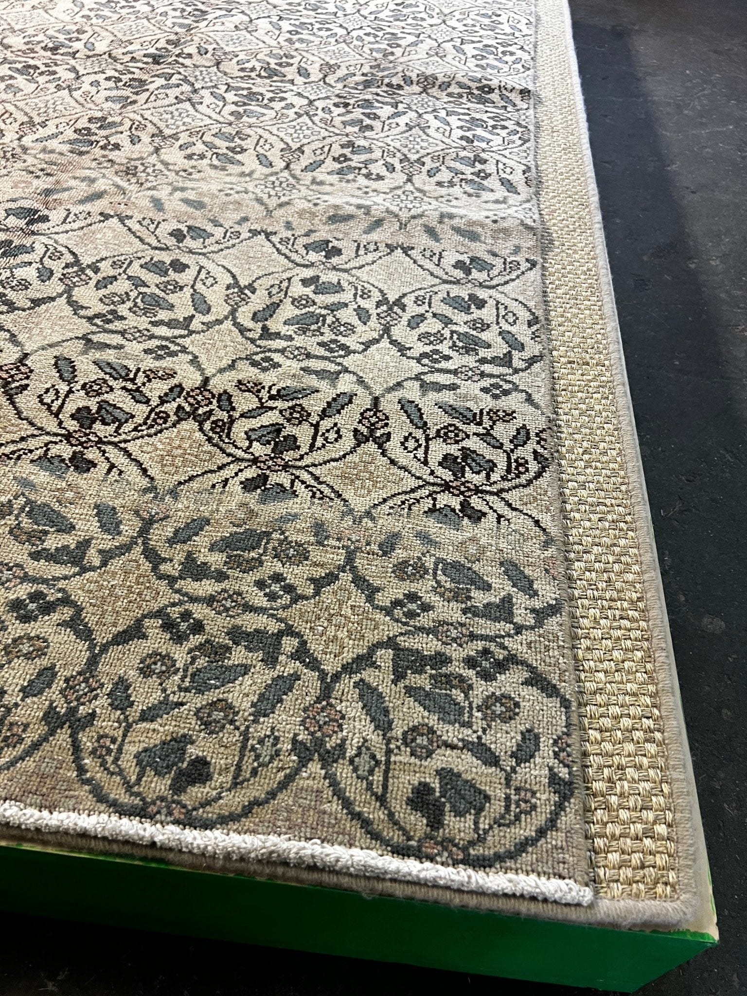 Vintage 4.4x7.10 Blue and Tan Turkish Oushak | Banana Manor Rug Factory Outlet