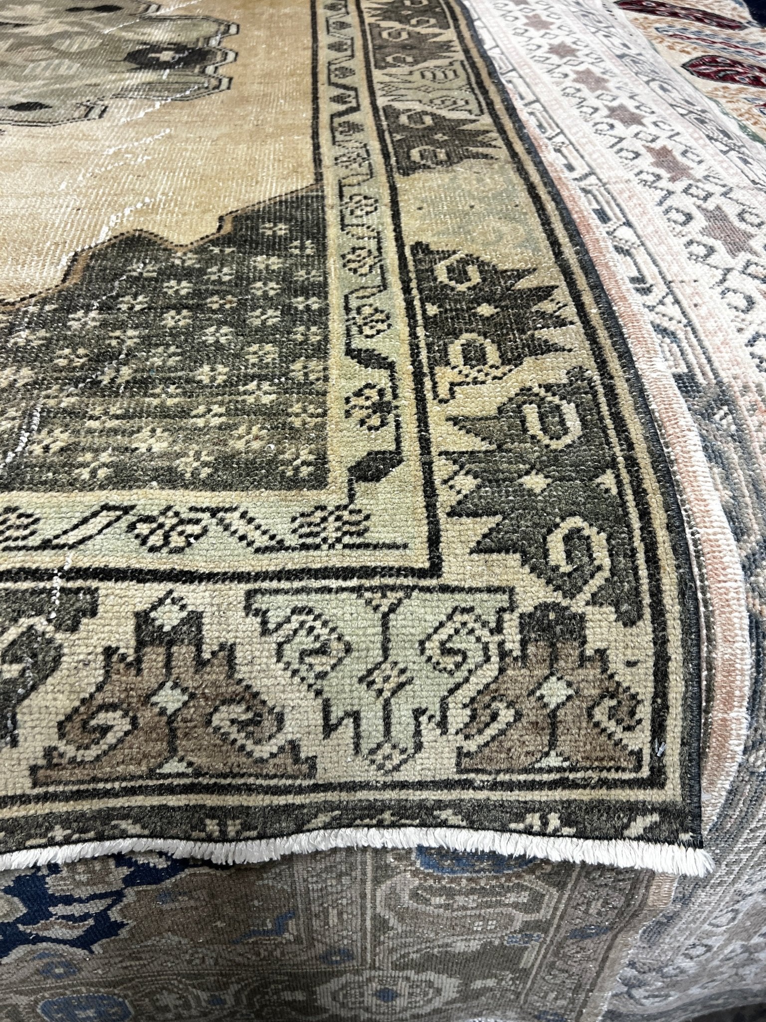 Vintage 4.5x10.4 Green and Grey Turkish Oushak | Banana Manor Rug Factory Outlet