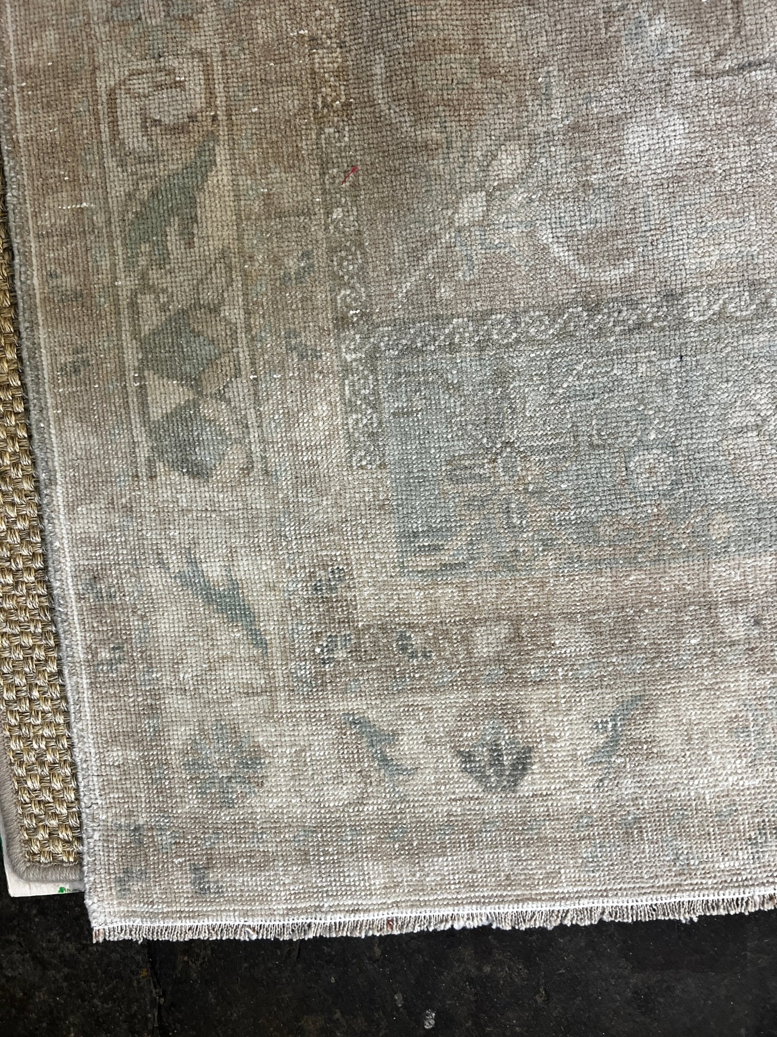 Vintage 4.5x8.4 Turkish Oushak Beige and Aqua Rug | Banana Manor Rug Factory Outlet