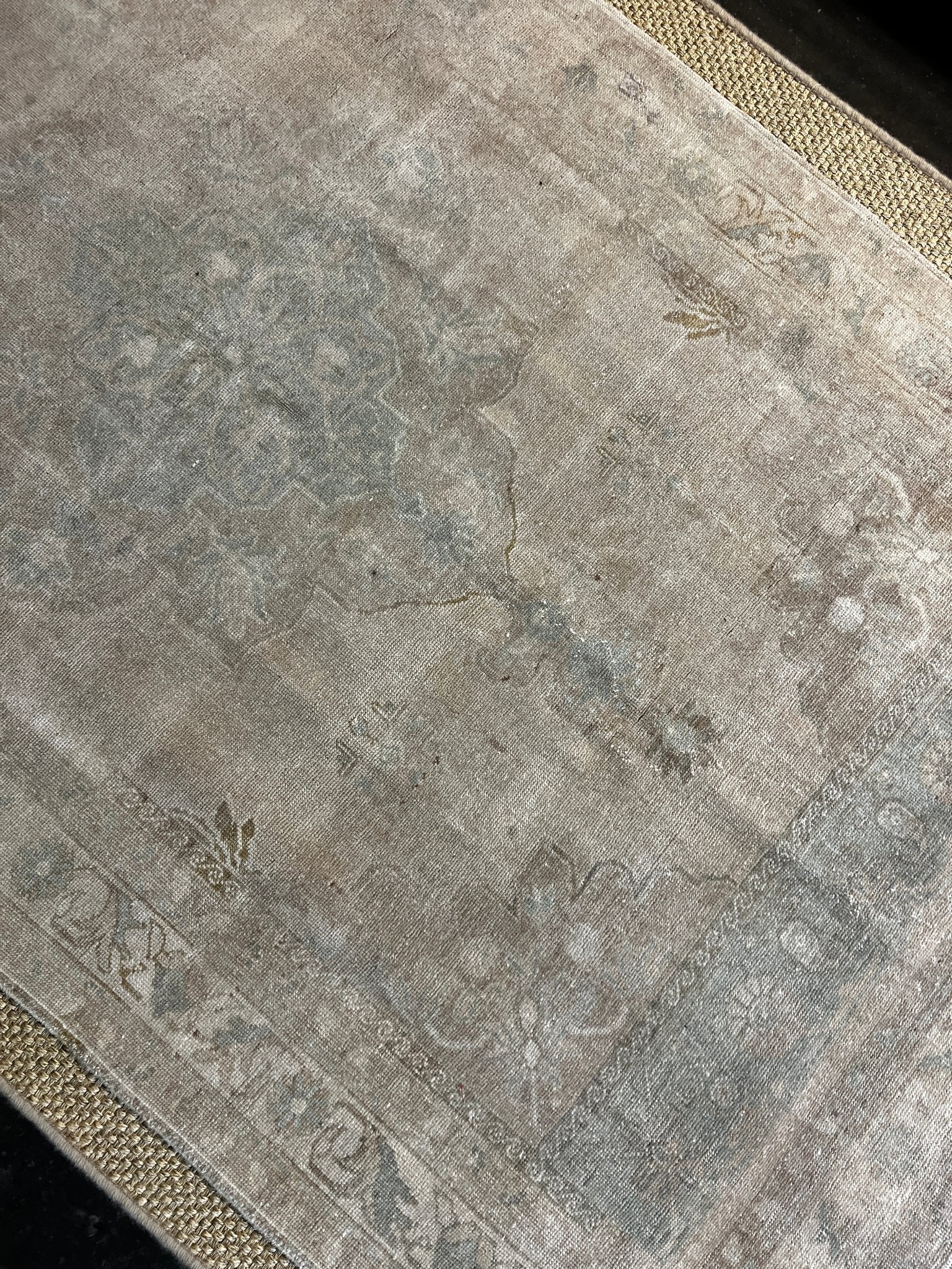 Vintage 4.5x8.4 Turkish Oushak Beige and Aqua Rug | Banana Manor Rug Factory Outlet