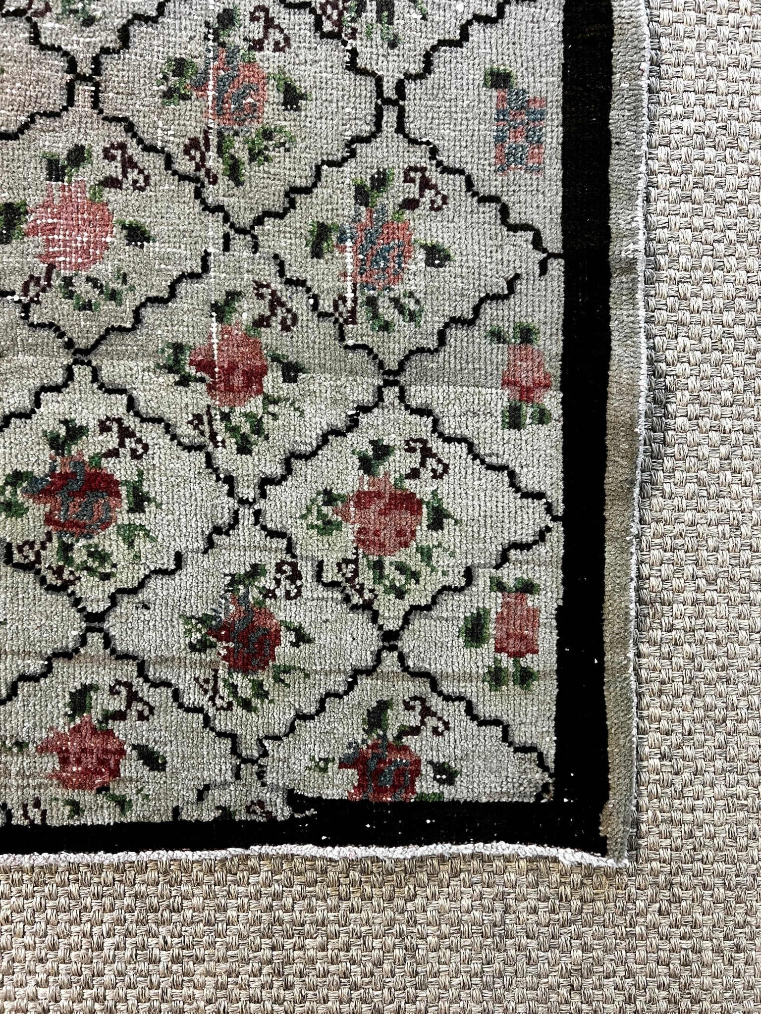 Vintage 4.6x5.7 Green and Pink Turkish Oushak | Banana Manor Rug Factory Outlet
