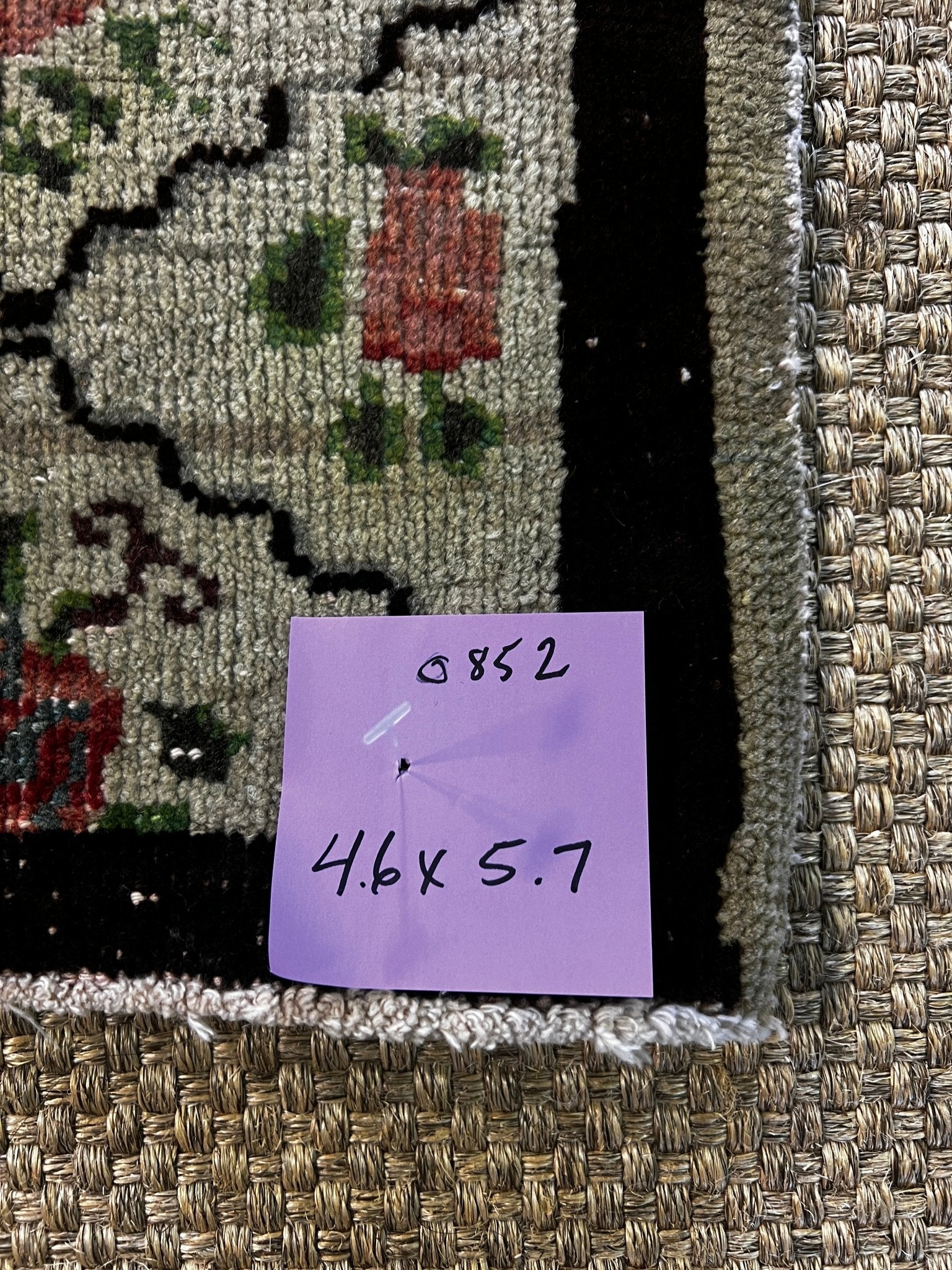 Vintage 4.6x5.7 Green and Pink Turkish Oushak | Banana Manor Rug Factory Outlet