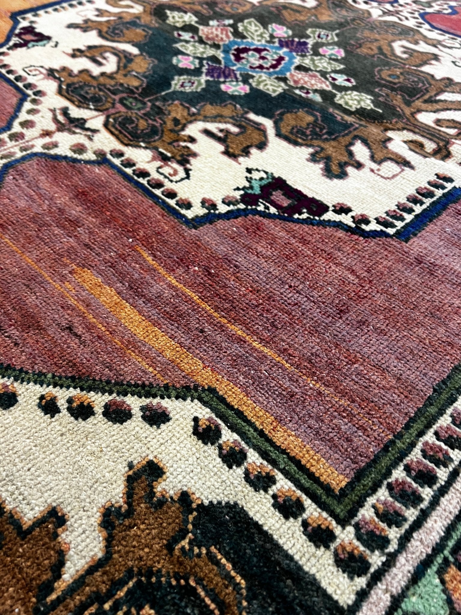 Vintage 4.6x7.6 Turkish Oushak Purple and Green Rug | Banana Manor Rug Factory Outlet