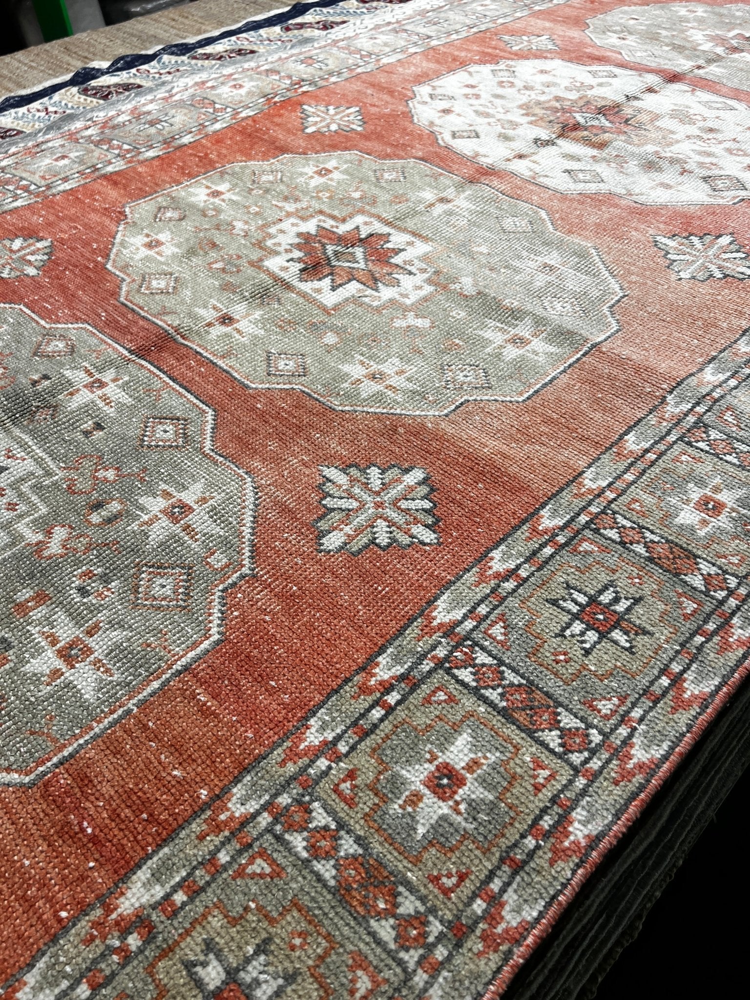 Vintage 4.8x10.8 Burnt Orange and Taupe Turkish Oushak | Banana Manor Rug Factory Outlet