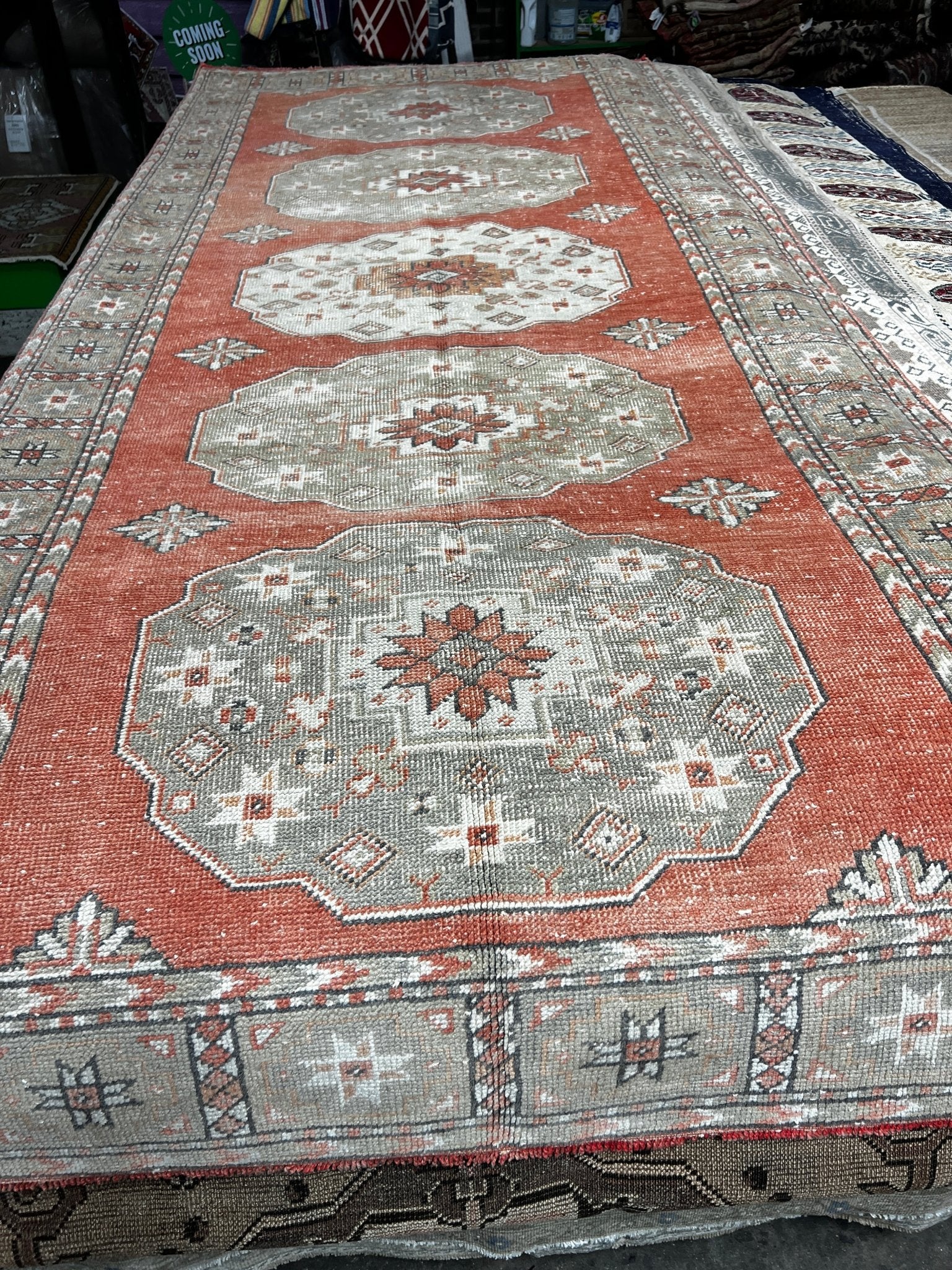 Vintage 4.8x10.8 Burnt Orange and Taupe Turkish Oushak | Banana Manor Rug Factory Outlet