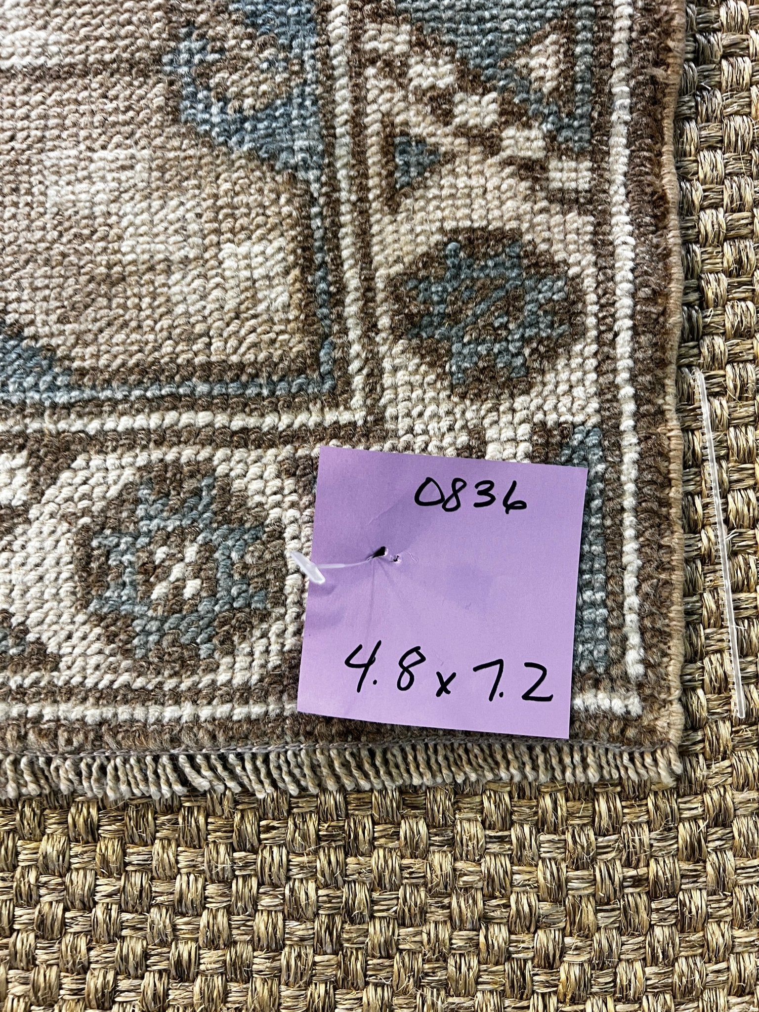 Vintage 4.8x7.2 Blue and Taupe Turkish Oushak | Banana Manor Rug Factory Outlet