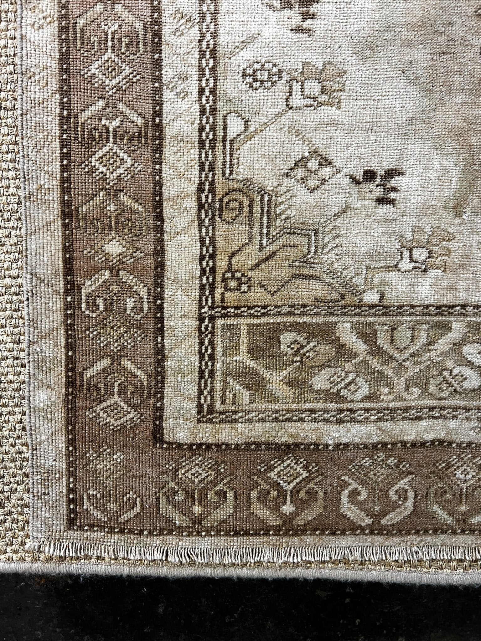 Vintage 4x7.10 Turkish Oushak Tan and Brown Rug | Banana Manor Rug Factory Outlet