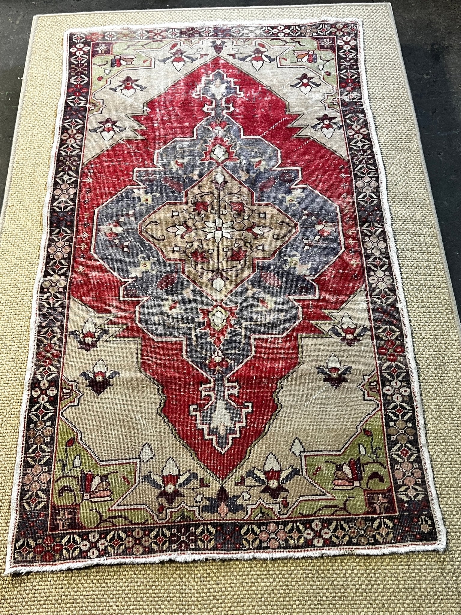 Vintage 4x7.2 Turkish Oushak Beige and Red Rug – Banana Manor Rug ...