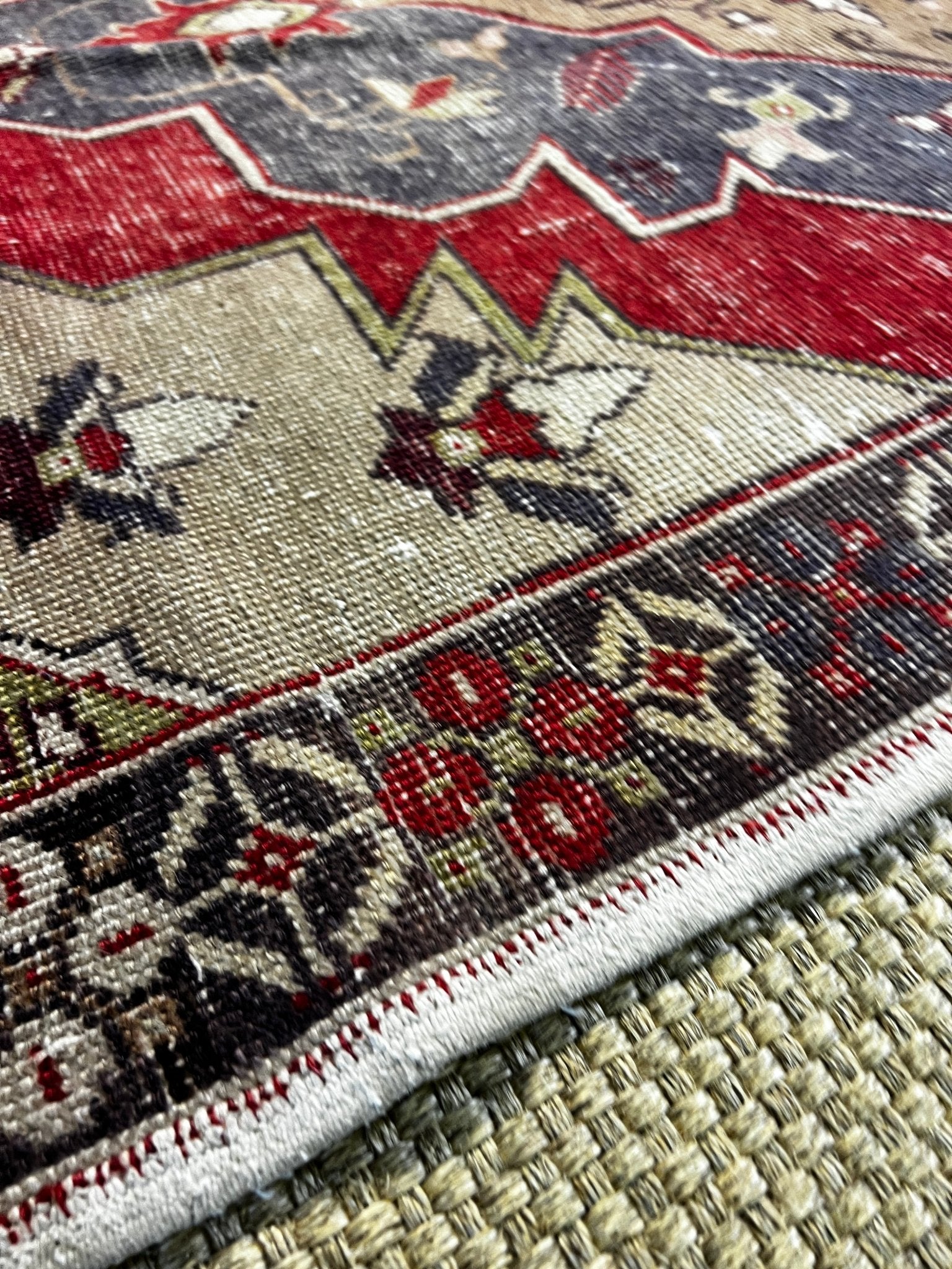 Vintage 4x7.2 Turkish Oushak Beige and Red Rug | Banana Manor Rug Factory Outlet