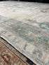 Vintage 5.10x10.6 Blue-Green and Beige Turkish Oushak | Banana Manor Rug Factory Outlet