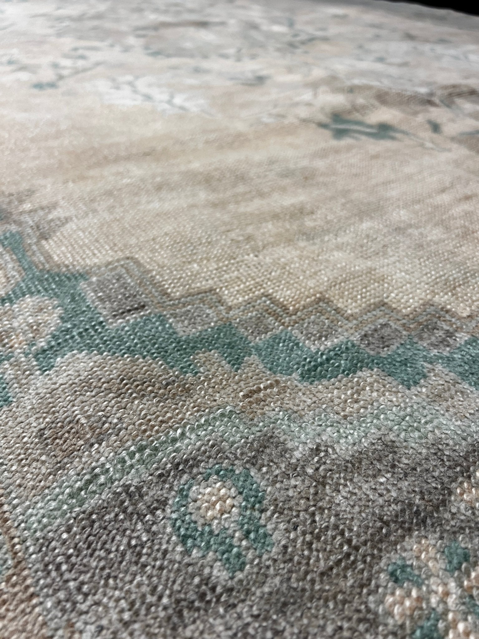 Vintage 5.10x10.6 Blue-Green and Beige Turkish Oushak | Banana Manor Rug Factory Outlet