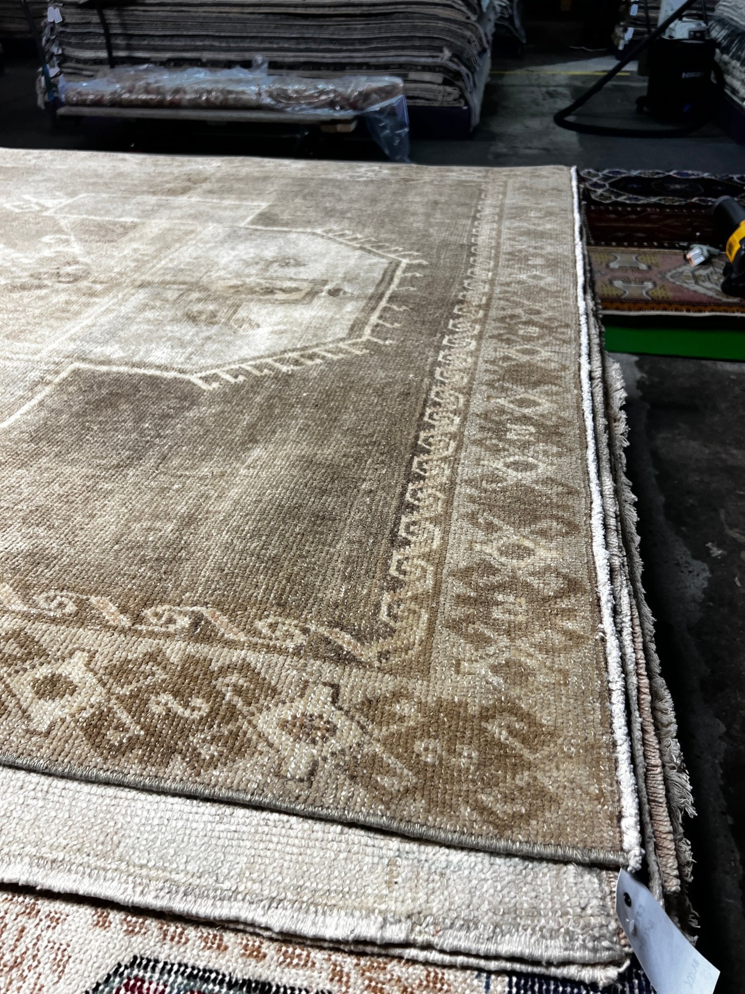 Vintage 5.1x9.7 Taupe and Grey Turkish Oushak | Banana Manor Rug Factory Outlet