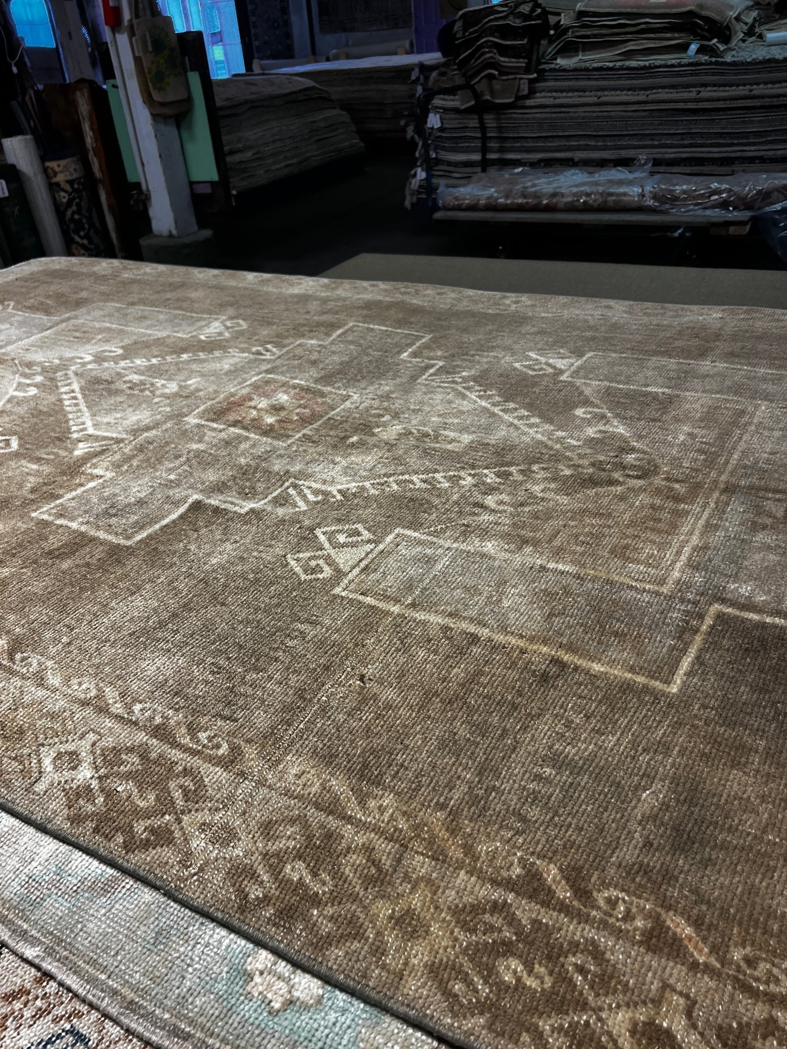 Vintage 5.1x9.7 Taupe and Grey Turkish Oushak | Banana Manor Rug Factory Outlet