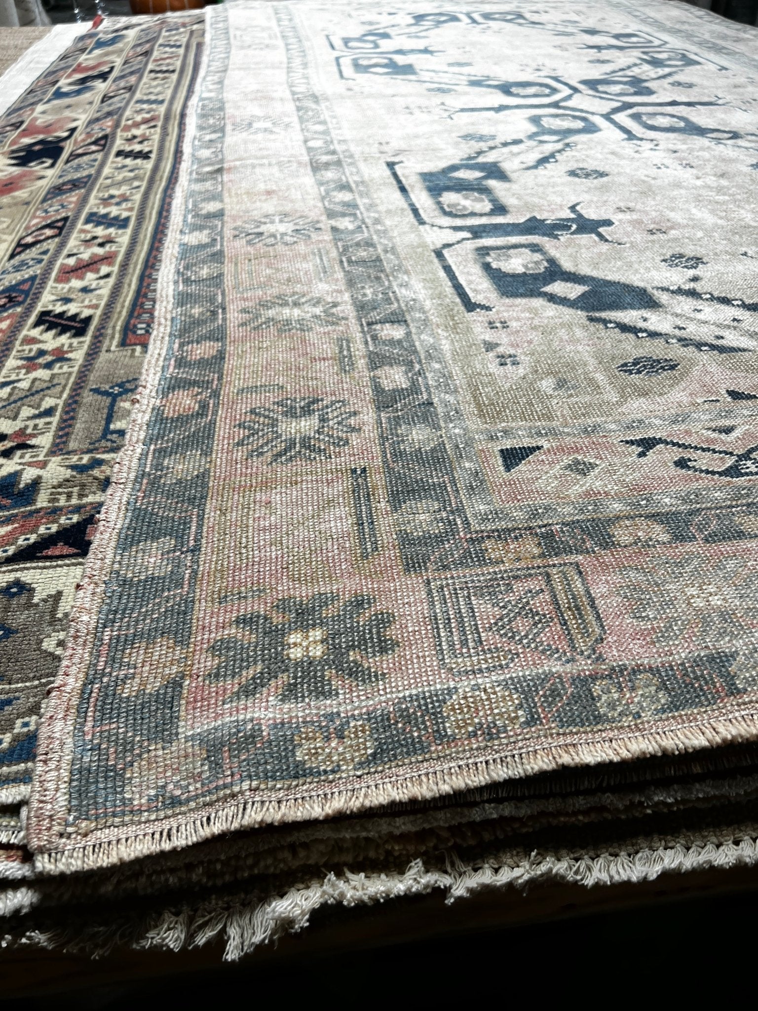 Vintage 5.2x9.8 Blue and Pink Turkish Oushak | Banana Manor Rug Factory Outlet