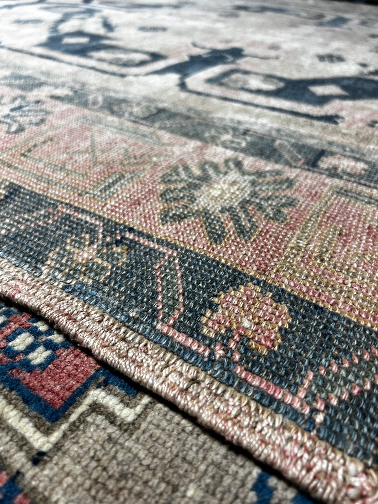 Vintage 5.2x9.8 Blue and Pink Turkish Oushak | Banana Manor Rug Factory Outlet