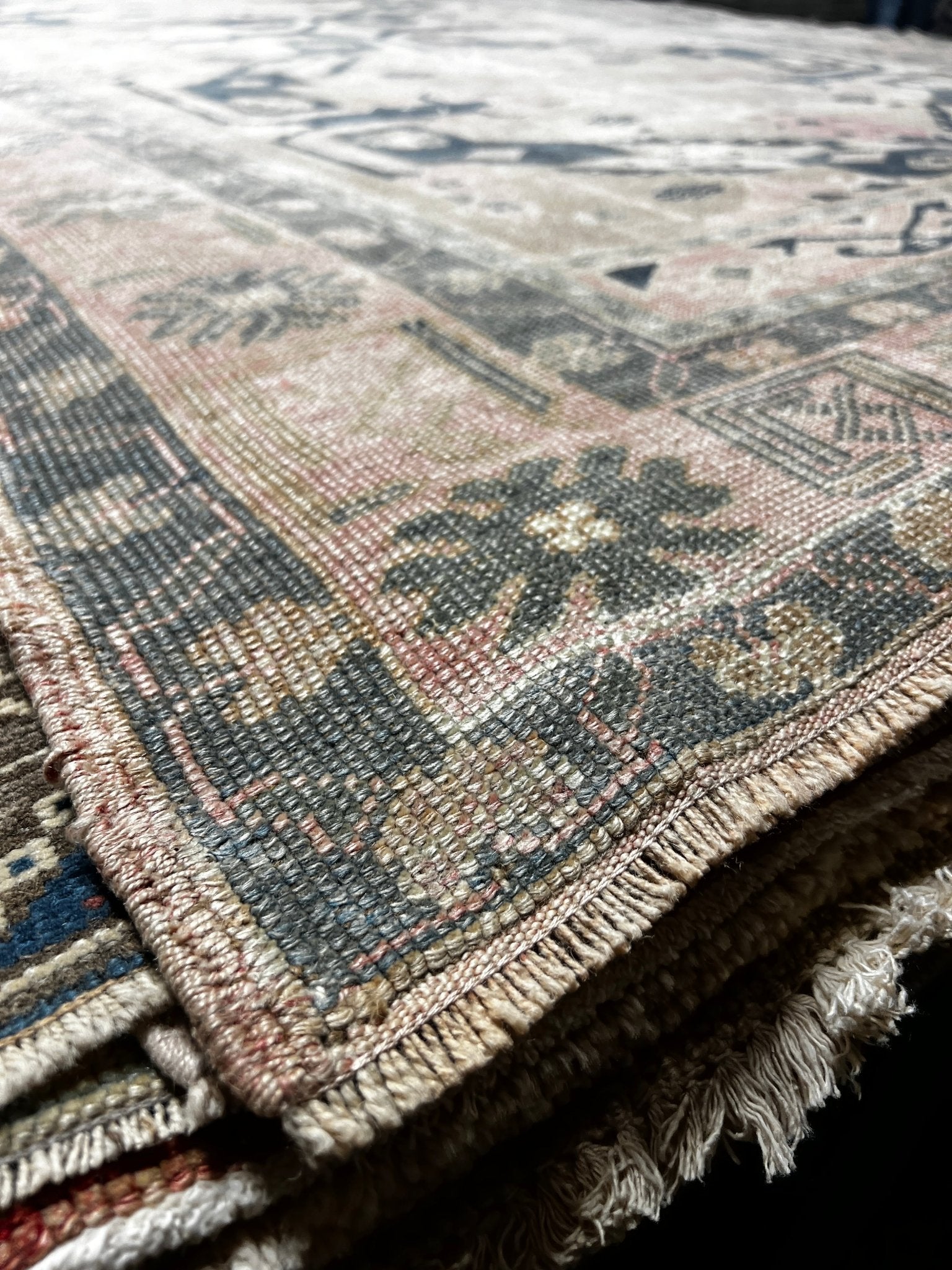 Vintage 5.2x9.8 Blue and Pink Turkish Oushak | Banana Manor Rug Factory Outlet