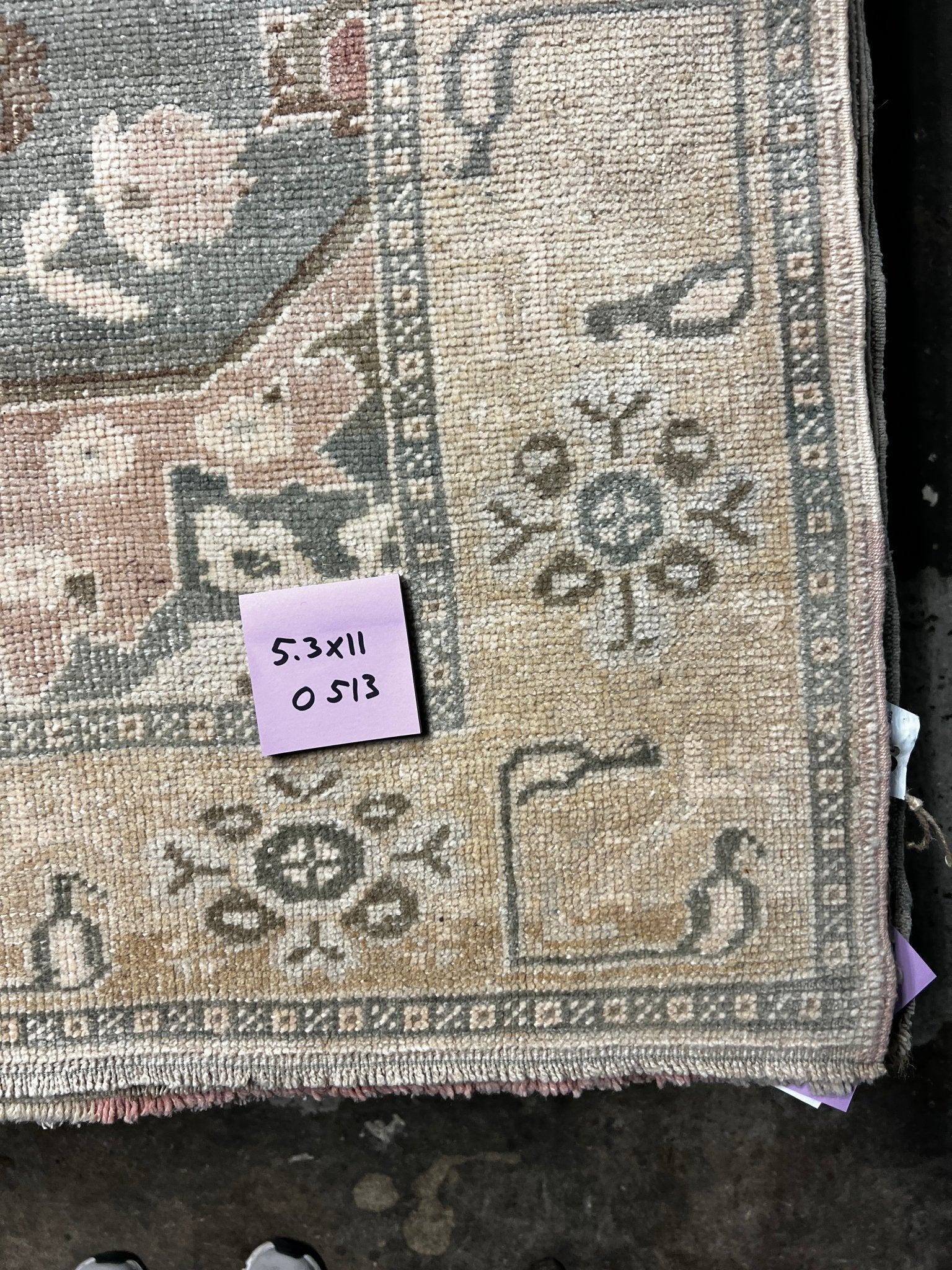 Vintage 5.3x11 Blue and Taupe Turkish Oushak | Banana Manor Rug Factory Outlet