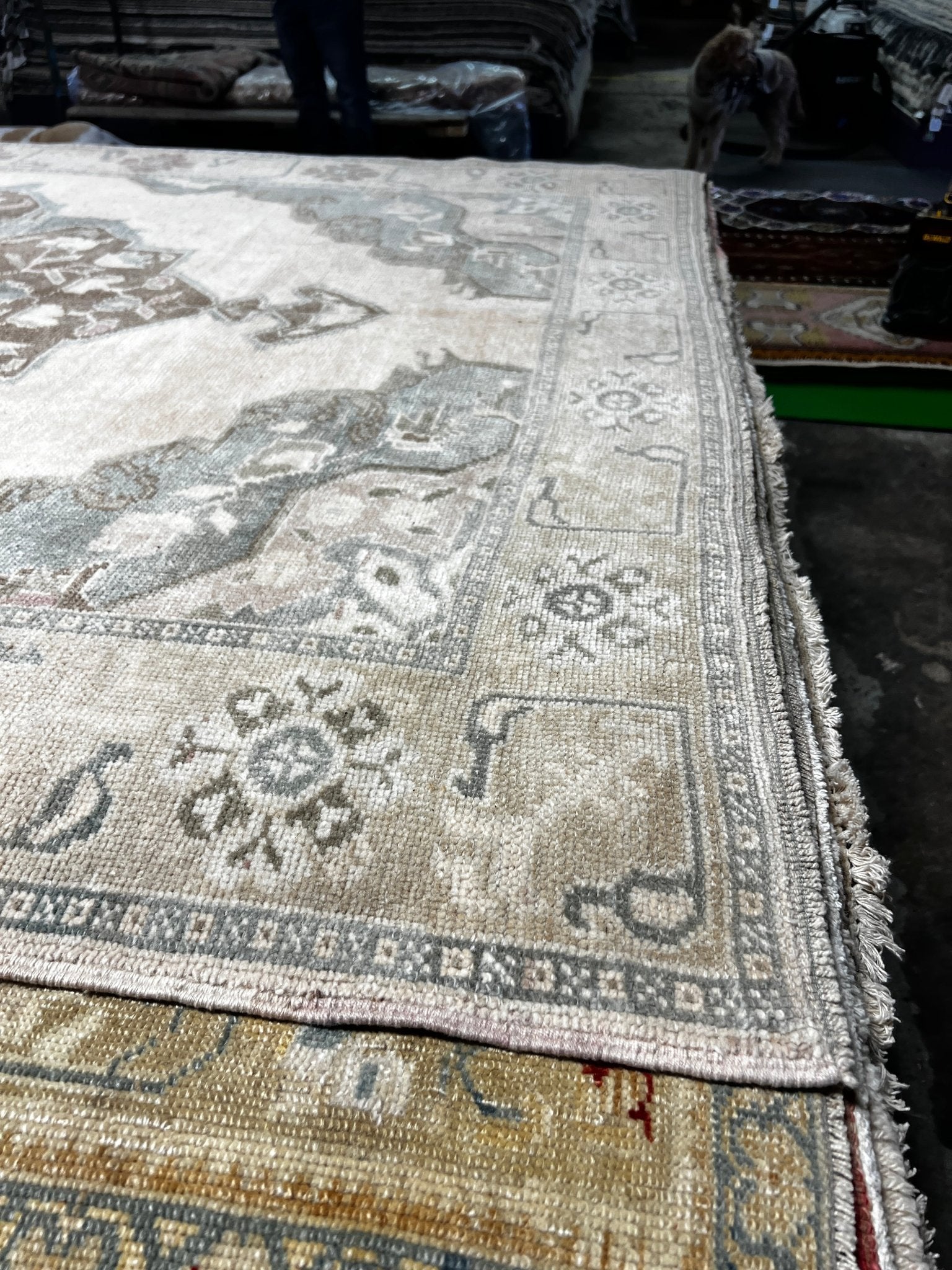 Vintage 5.3x11 Blue and Taupe Turkish Oushak | Banana Manor Rug Factory Outlet