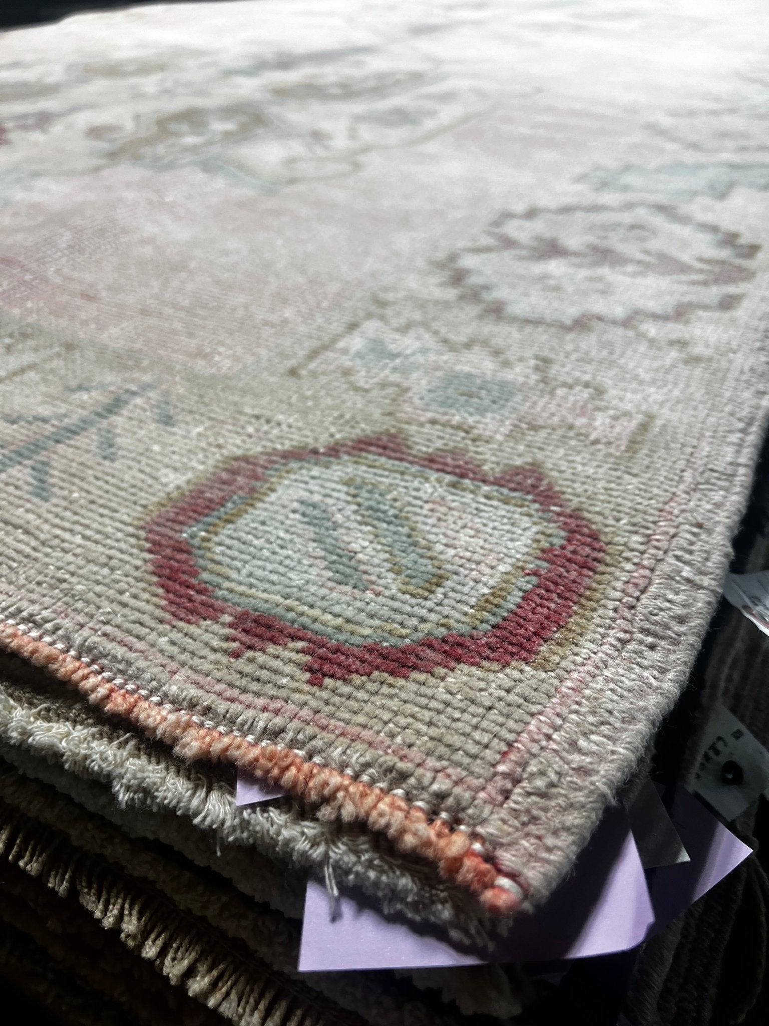Vintage 5.3x12.10 Pink and Blue Turkish Oushak | Banana Manor Rug Factory Outlet