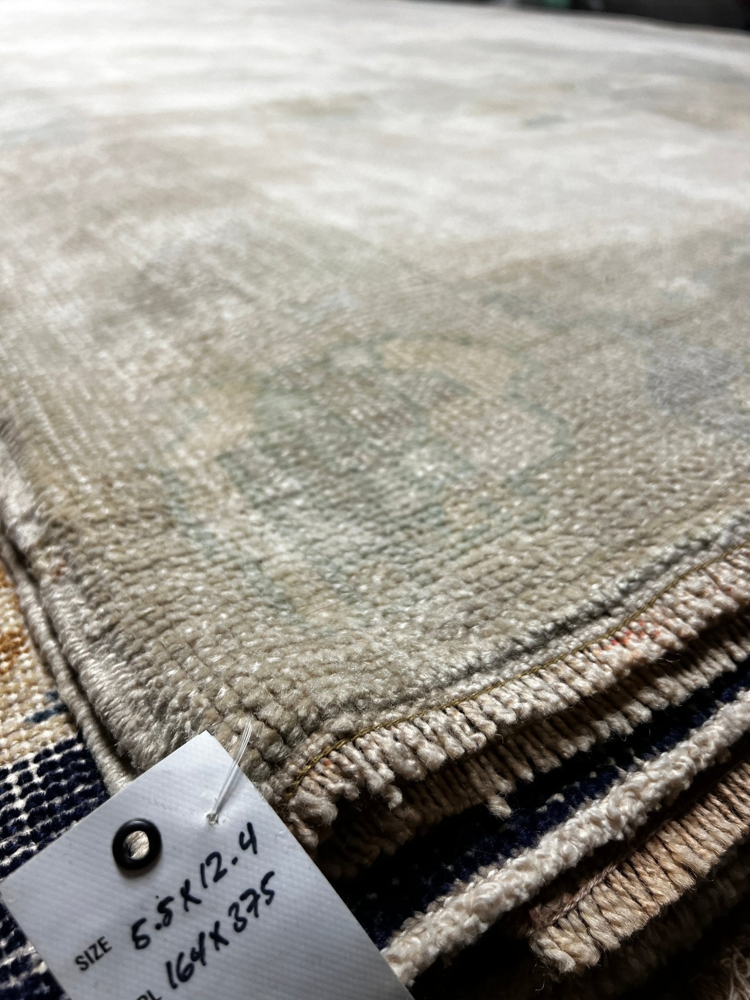 Vintage 5.5x12.4 Blue and Taupe Turkish Oushak | Banana Manor Rug Factory Outlet