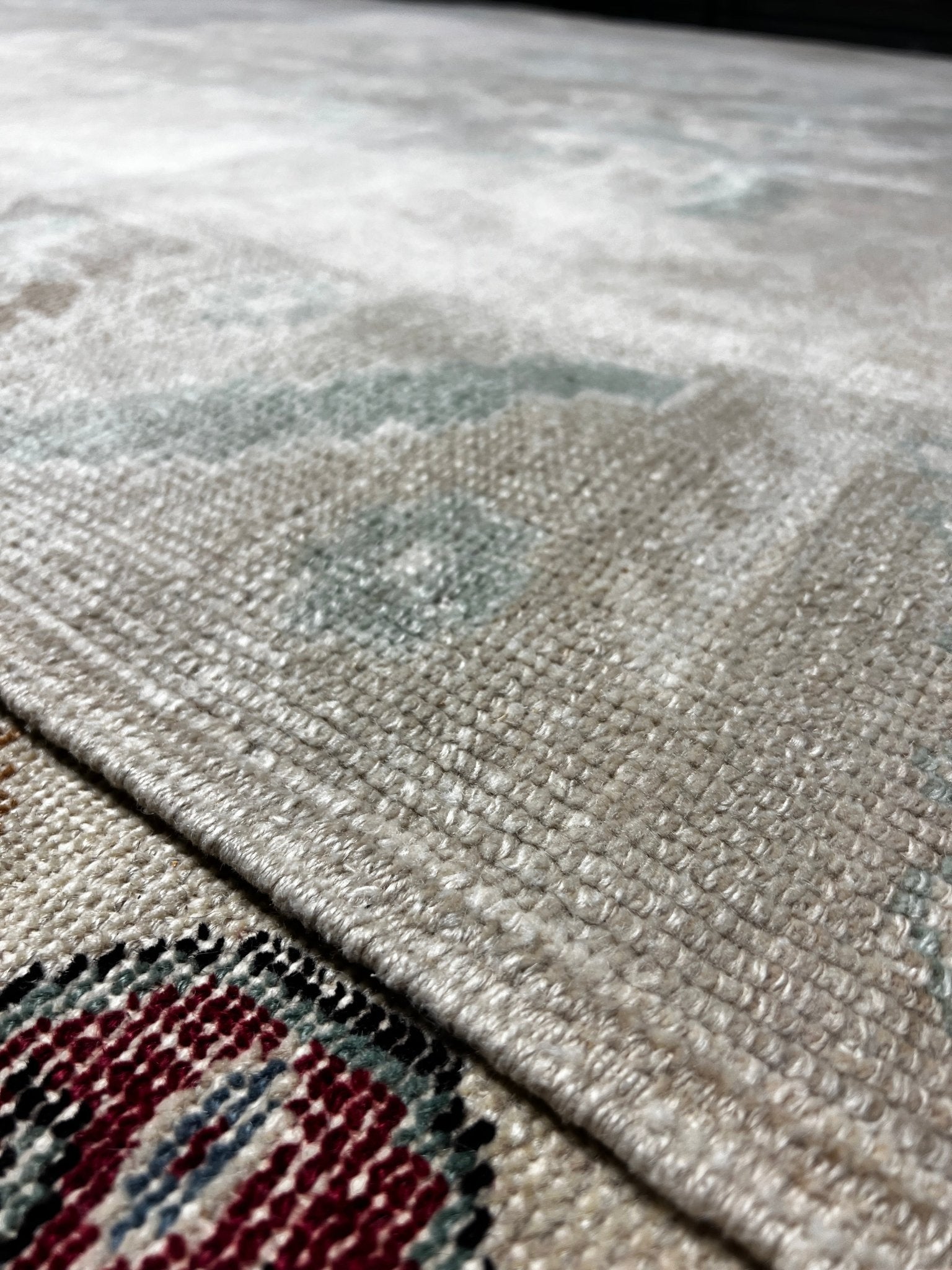 Vintage 5.5x12.6 Blue and Beige Turkish Oushak | Banana Manor Rug Factory Outlet