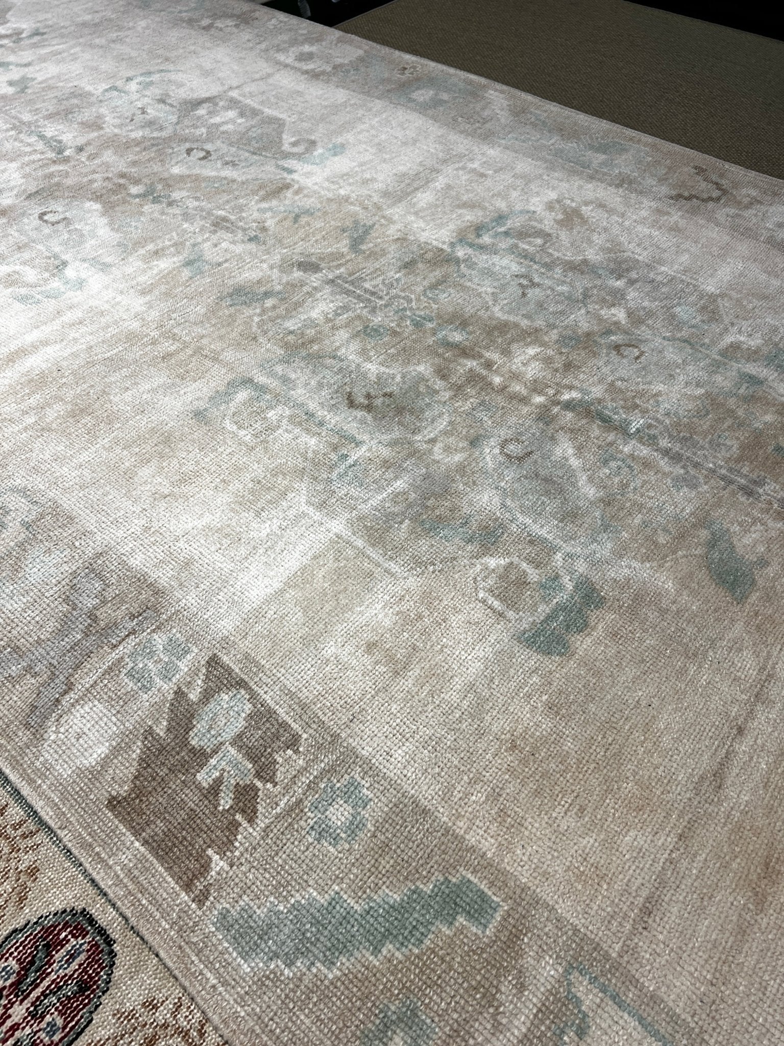 Vintage 5.5x12.6 Blue and Beige Turkish Oushak | Banana Manor Rug Factory Outlet