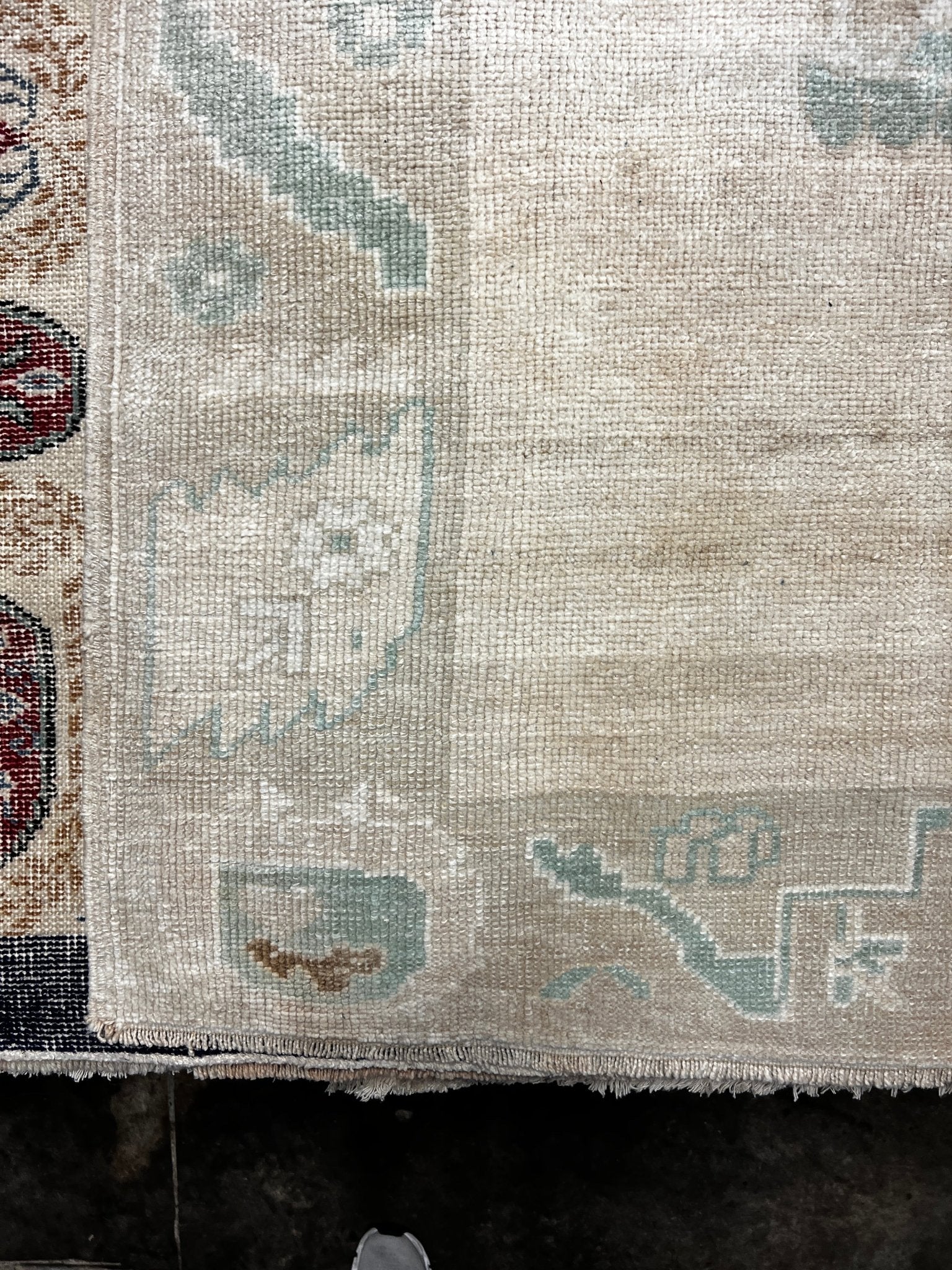 Vintage 5.5x12.6 Blue and Beige Turkish Oushak | Banana Manor Rug Factory Outlet