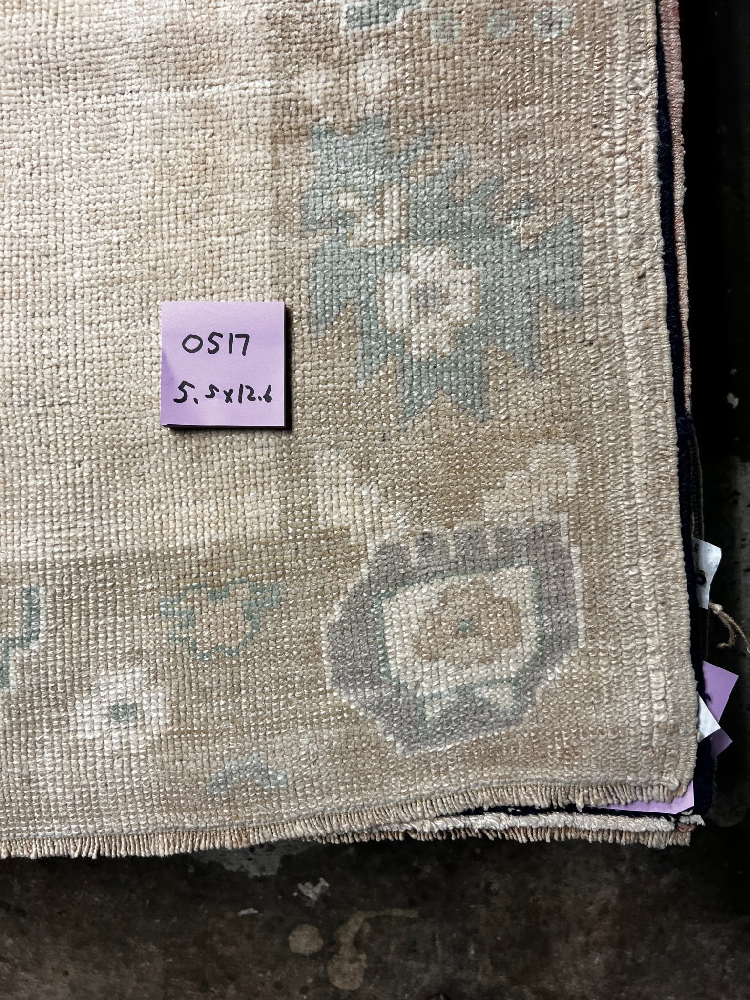 Vintage 5.5x12.6 Blue and Beige Turkish Oushak | Banana Manor Rug Factory Outlet
