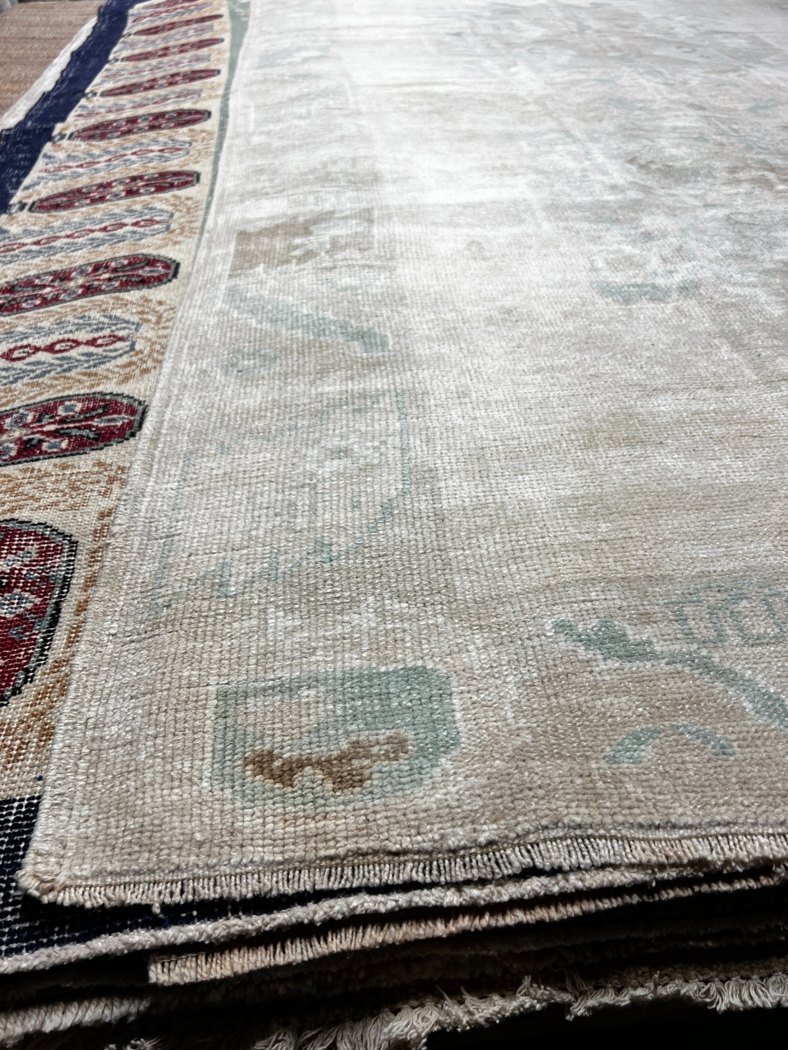 Vintage 5.5x12.6 Blue and Beige Turkish Oushak | Banana Manor Rug Factory Outlet