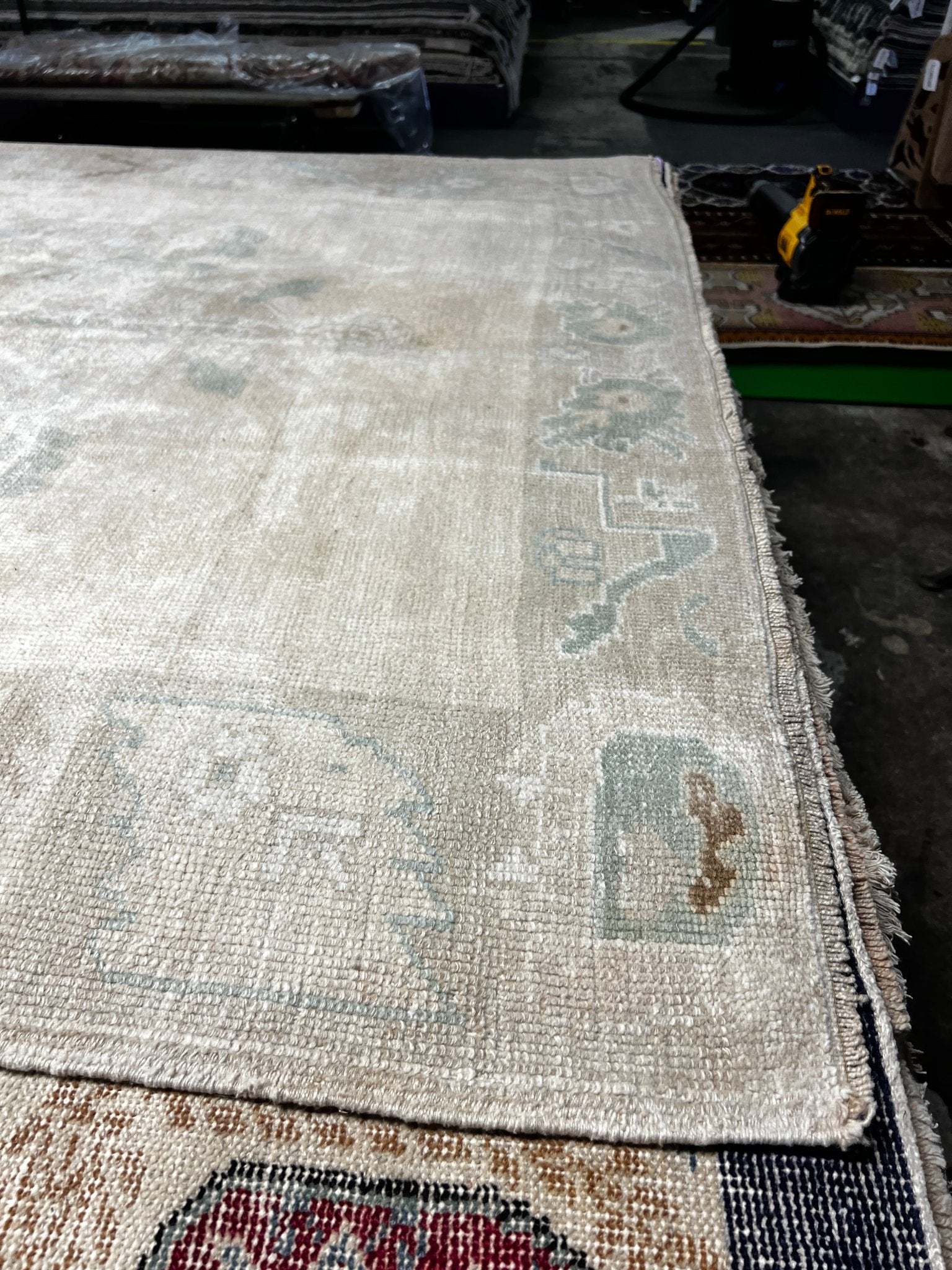 Vintage 5.5x12.6 Blue and Beige Turkish Oushak | Banana Manor Rug Factory Outlet