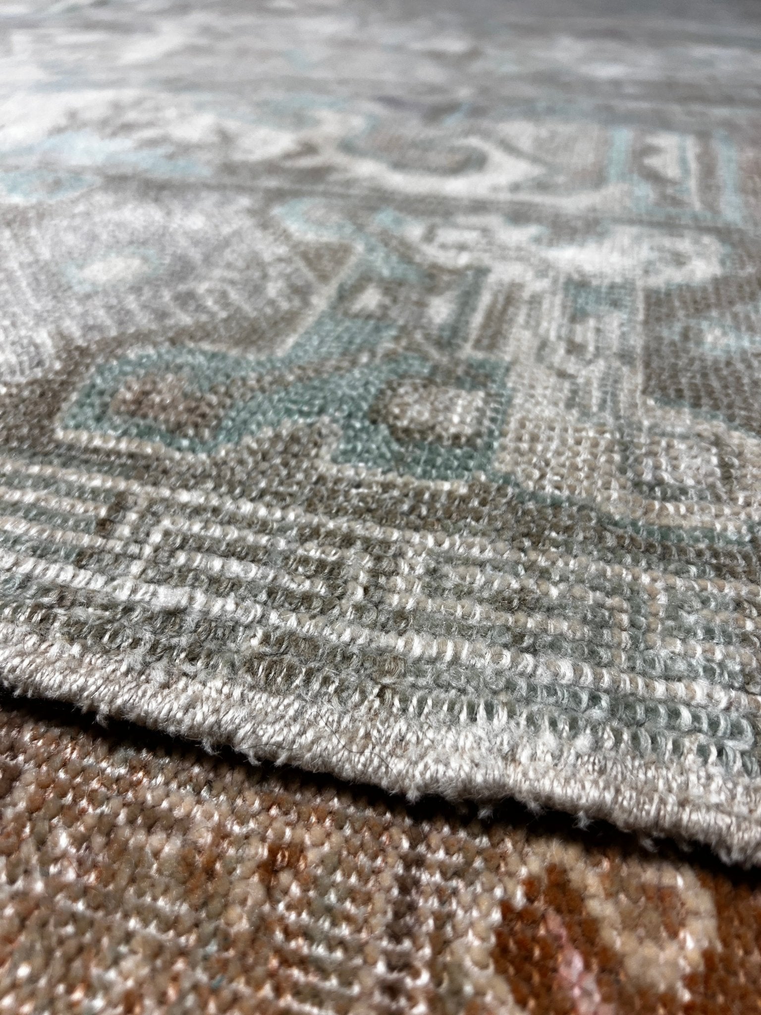 Vintage 6.2x9.5 Blue and Taupe Turkish Oushak | Banana Manor Rug Factory Outlet
