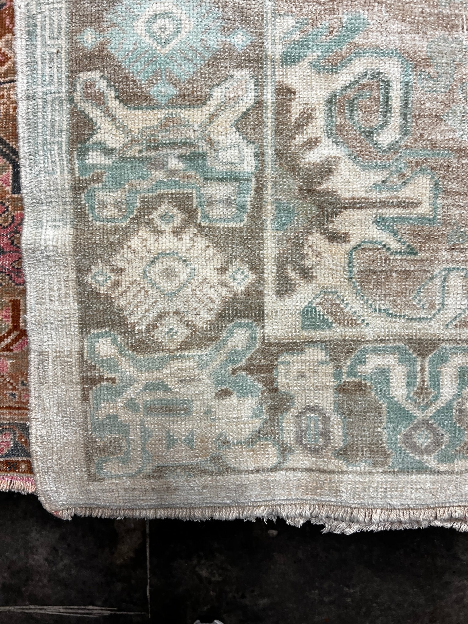 Vintage 6.2x9.5 Blue and Taupe Turkish Oushak | Banana Manor Rug Factory Outlet