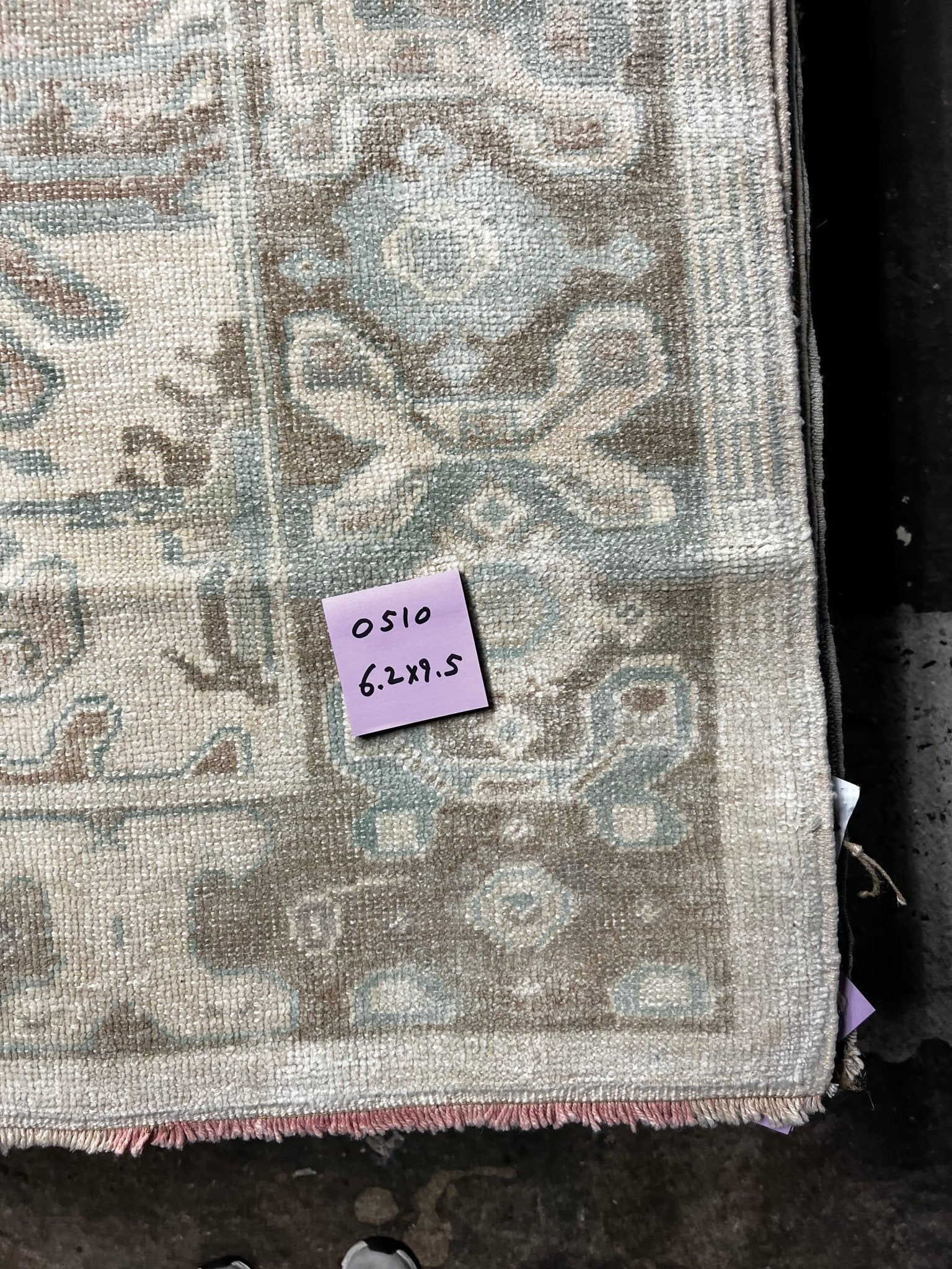 Vintage 6.2x9.5 Blue and Taupe Turkish Oushak | Banana Manor Rug Factory Outlet