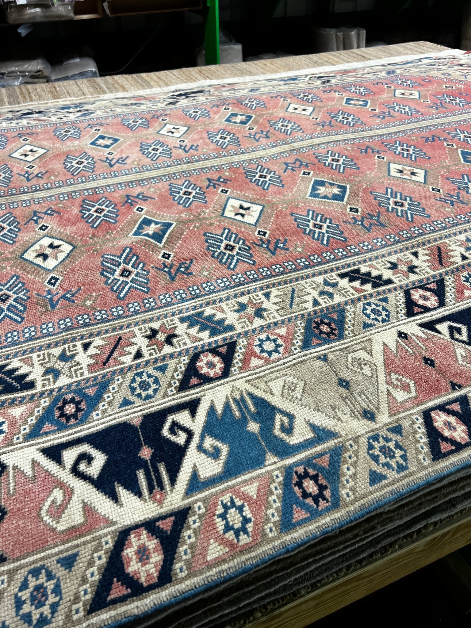 Vintage 6.8x9.2 Pink and Blue Turkish Oushak | Banana Manor Rug Factory Outlet