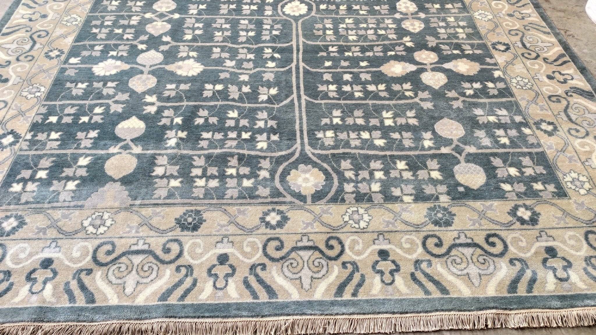 Virginia 9x12 Blue and Beige Hand-Knotted Oushak Rug | Banana Manor Rug Company