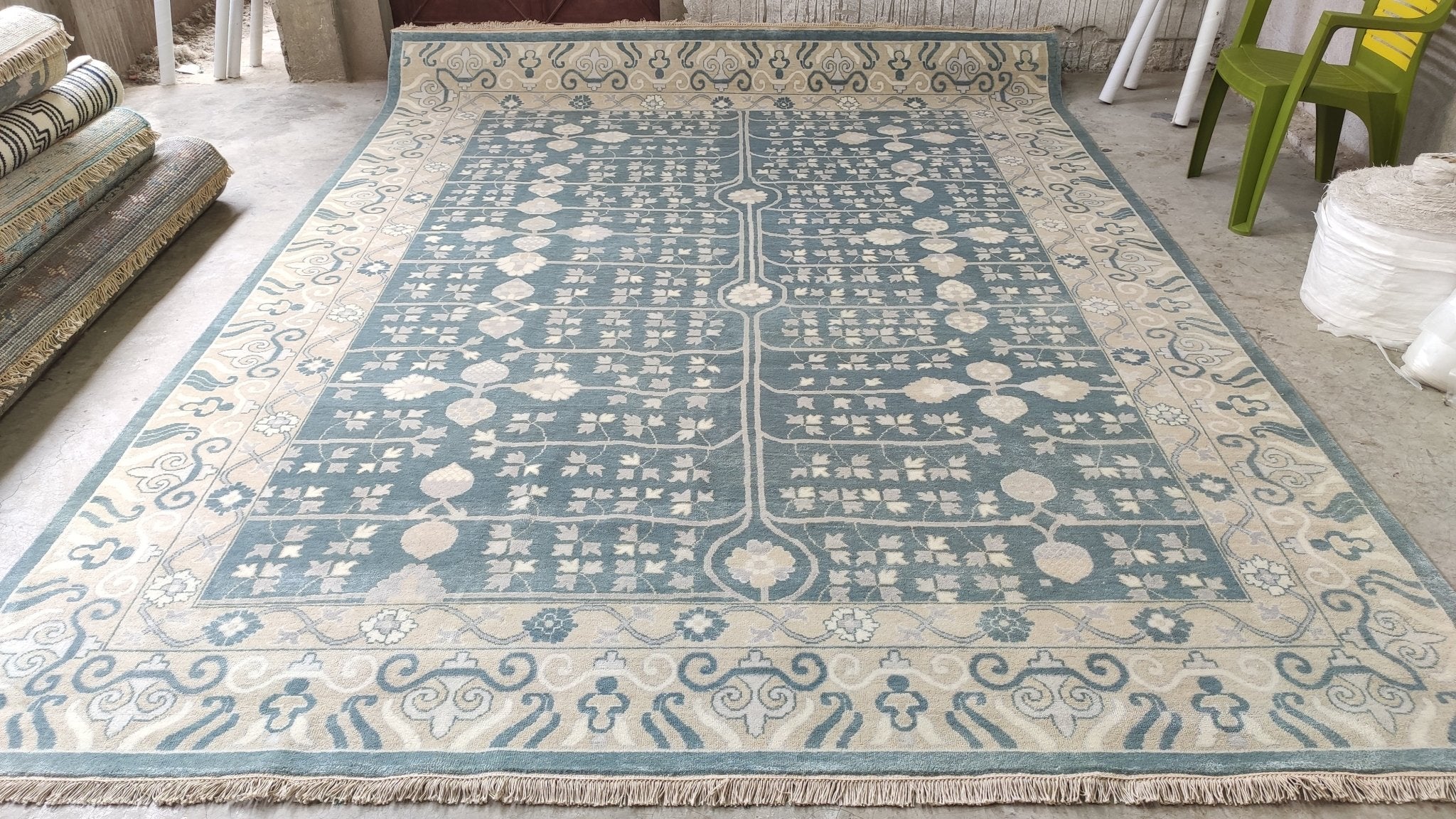 Virginia 9x12 Blue and Beige Hand-Knotted Oushak Rug | Banana Manor Rug Company