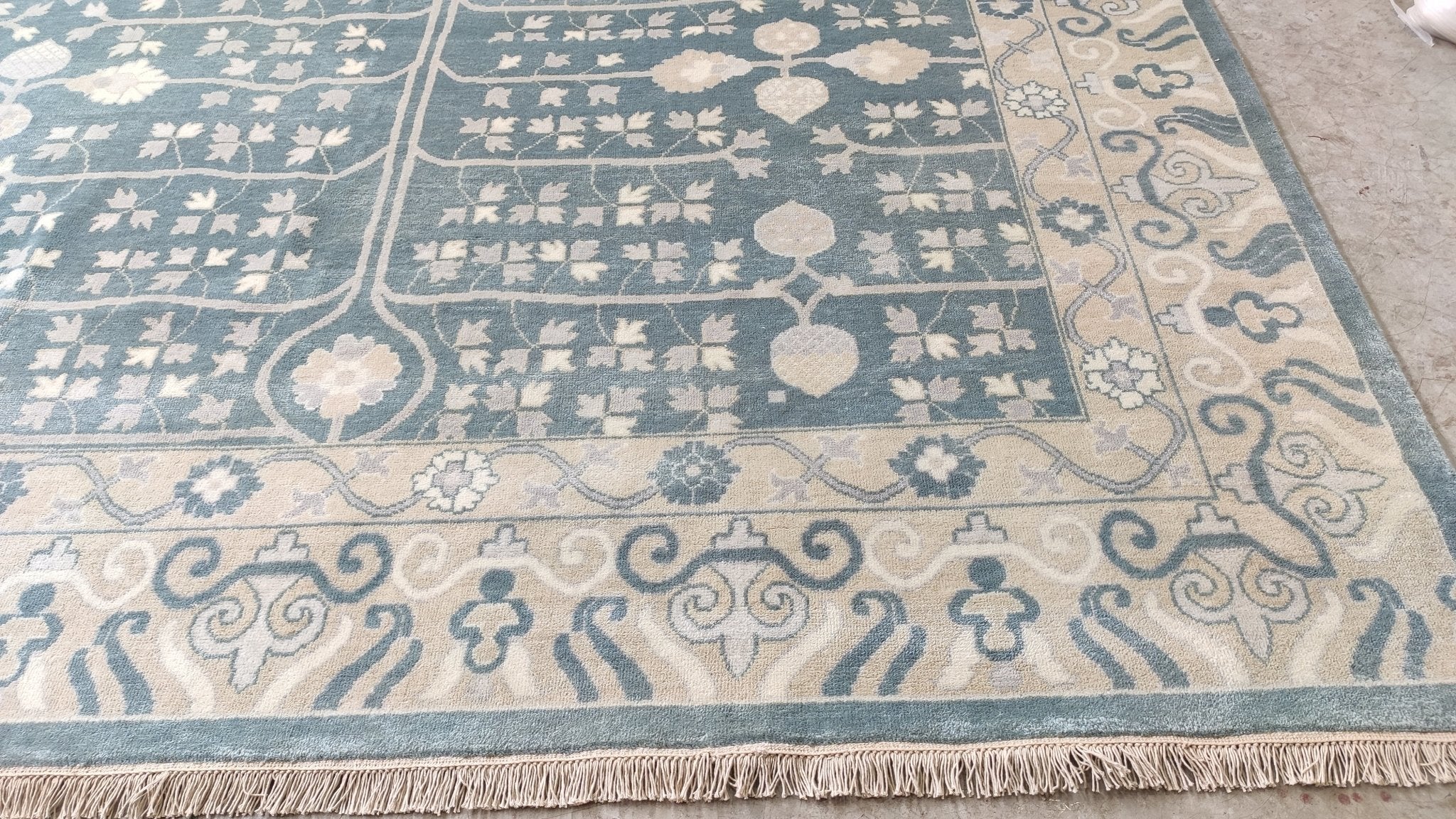 Virginia 9x12 Blue and Beige Hand-Knotted Oushak Rug | Banana Manor Rug Company